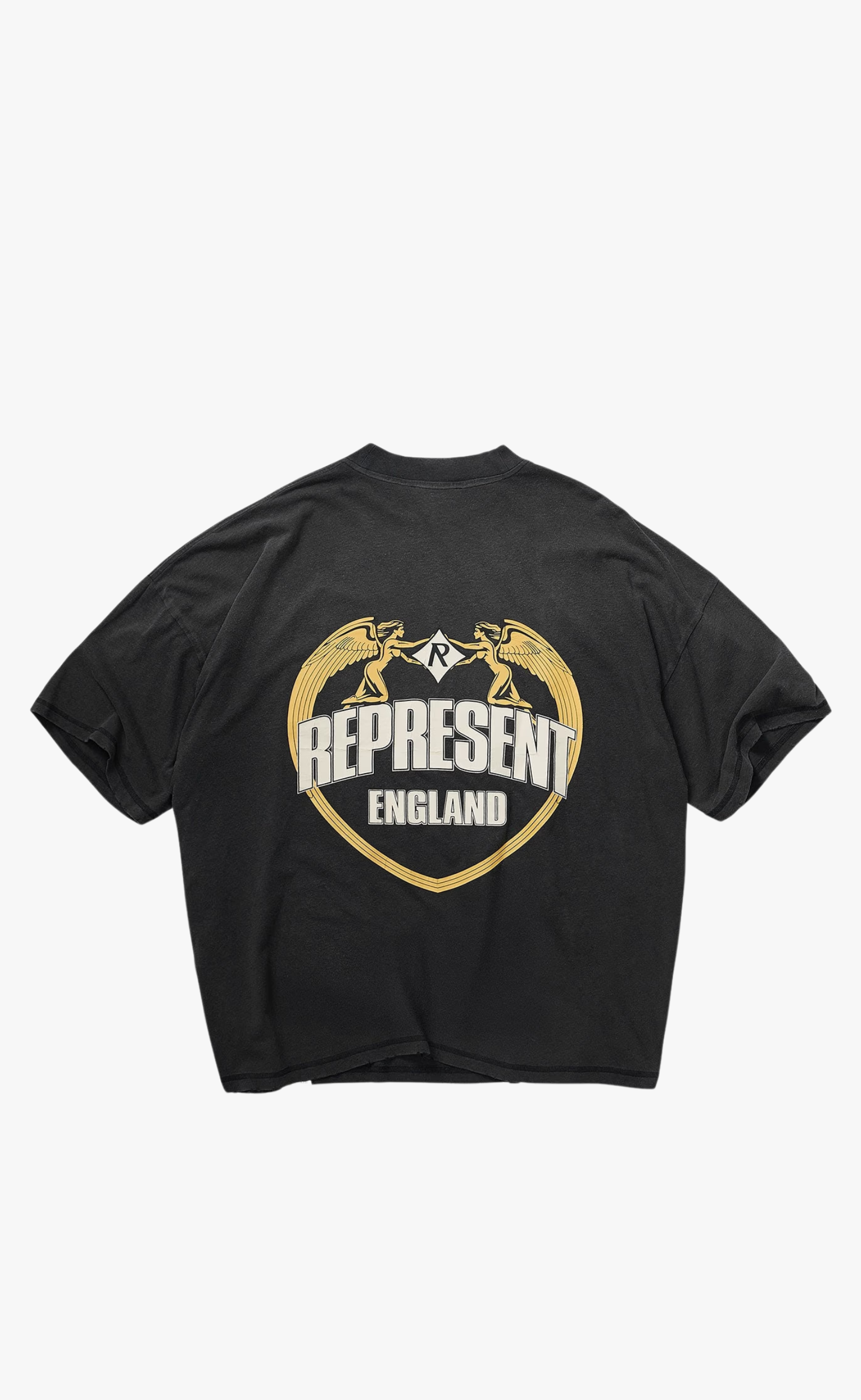 REPRESENT ANGEL BORDER STAINED BLACK T-SHIRT