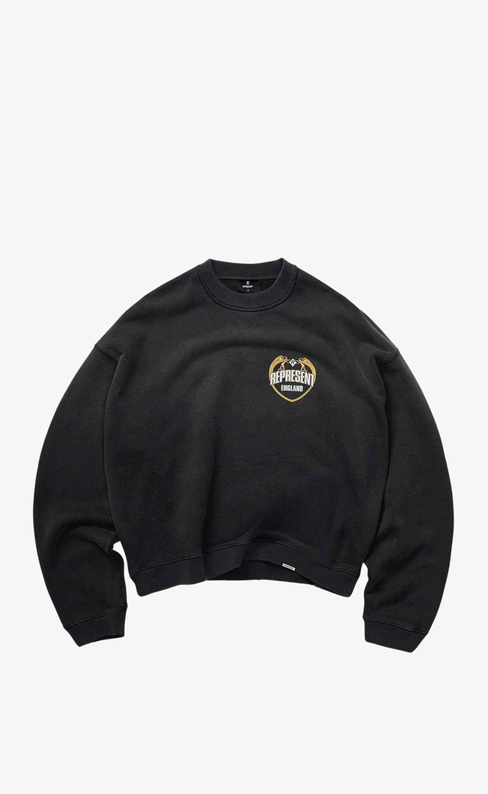 REPRESENT ANGEL BORDER STAINED BLACK CREWNECK