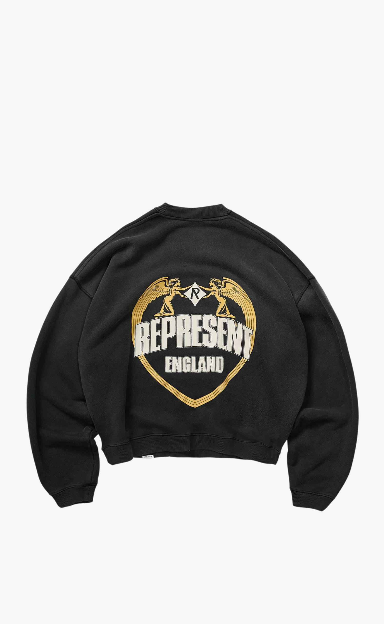 REPRESENT ANGEL BORDER STAINED BLACK CREWNECK