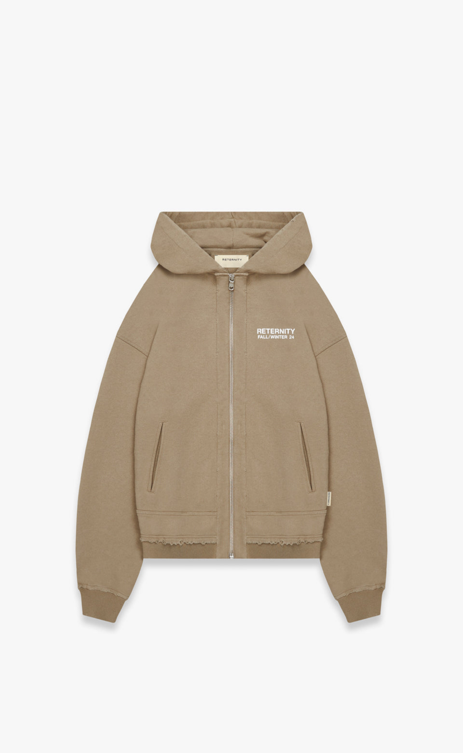 RIBBED ZIP TAUPE HOODIE