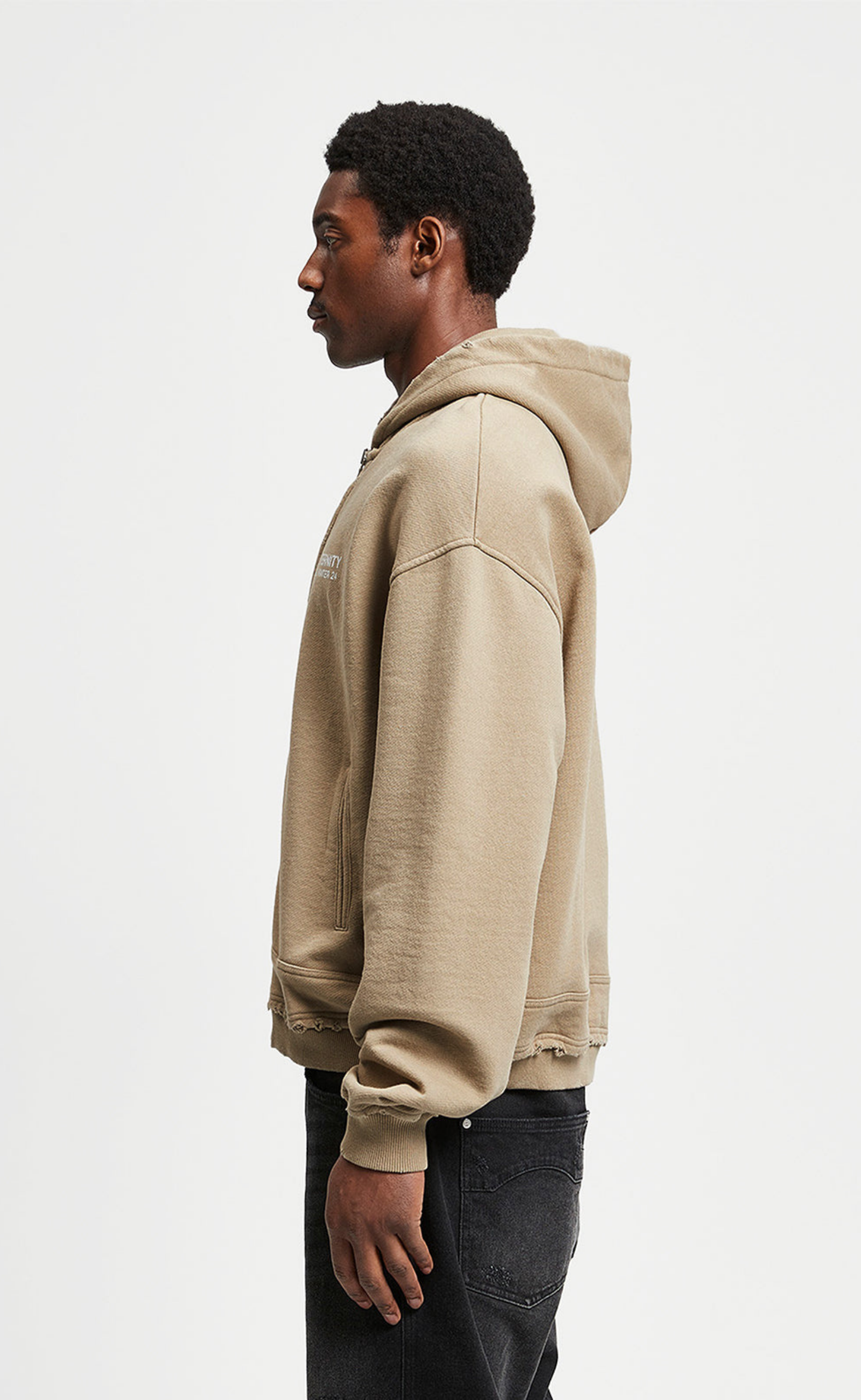 RIBBED ZIP TAUPE HOODIE