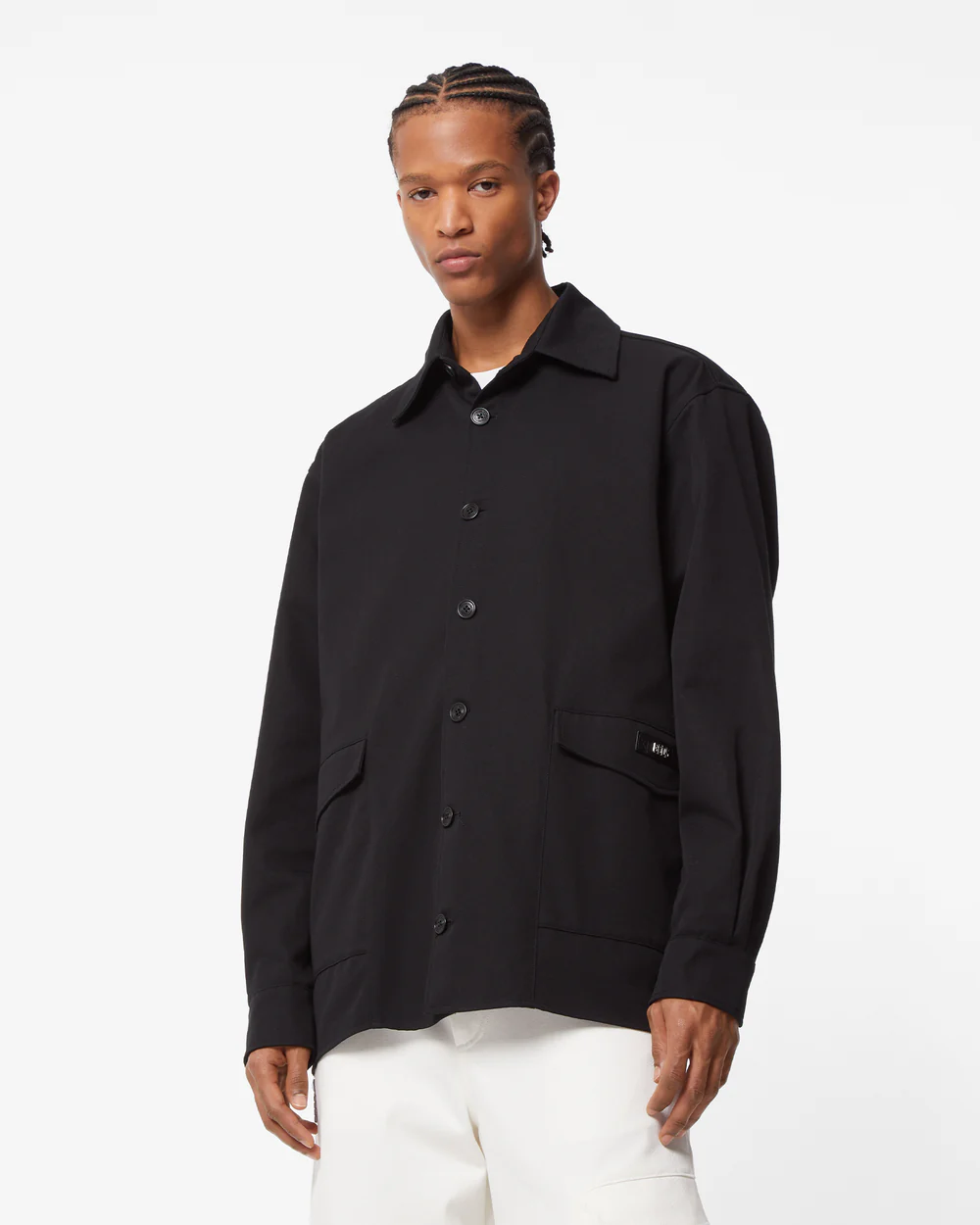 BLACK COTTON CANVAS OVERSHIRT