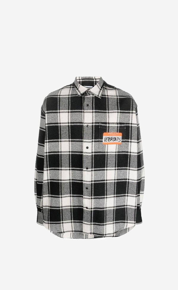 WHITE CHECK MY NAME IS VETEMENTS FLANNEL SHIRT