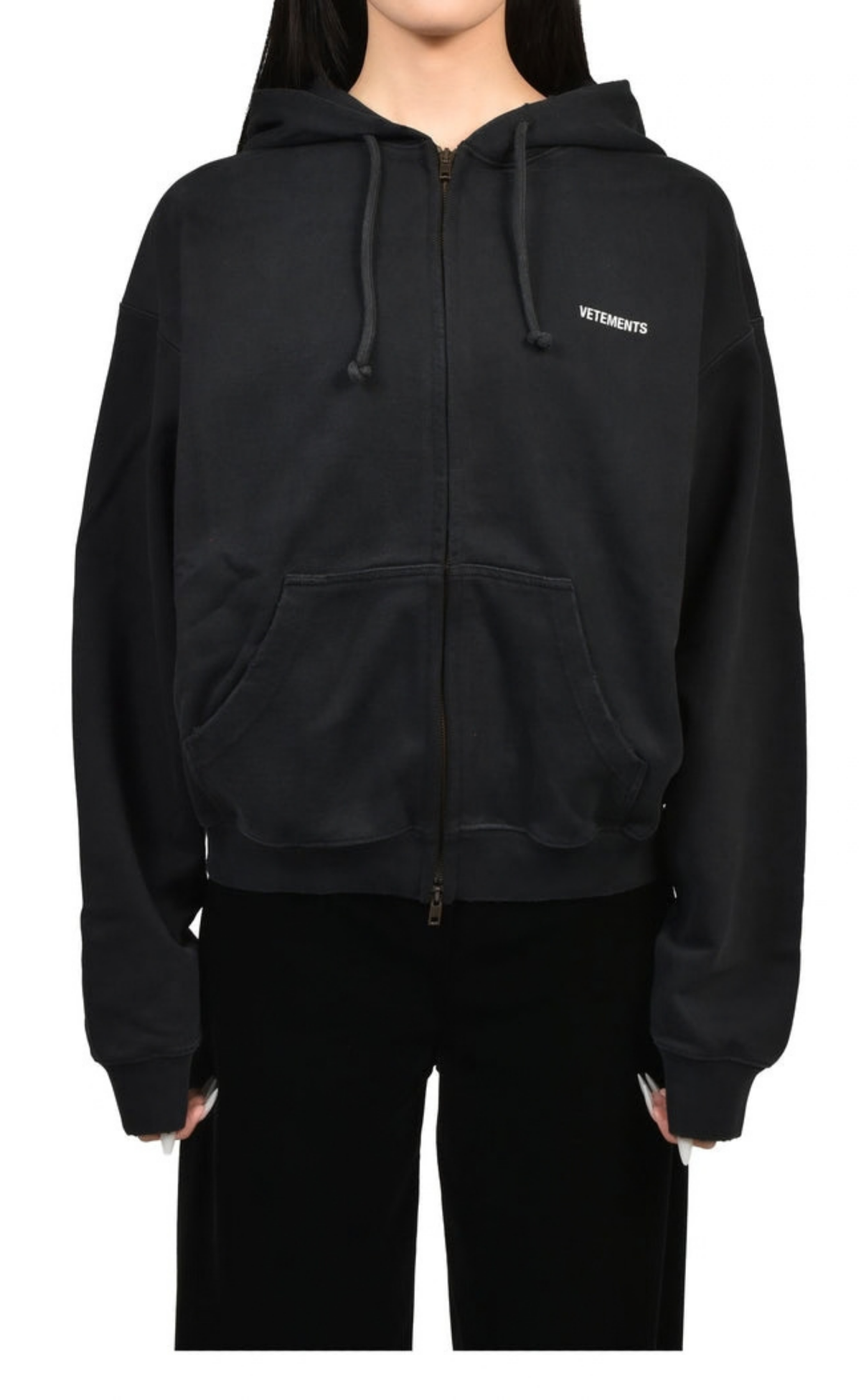 CLASSIC LOGO FITTED ZIP WASHED BLACK HOODIE