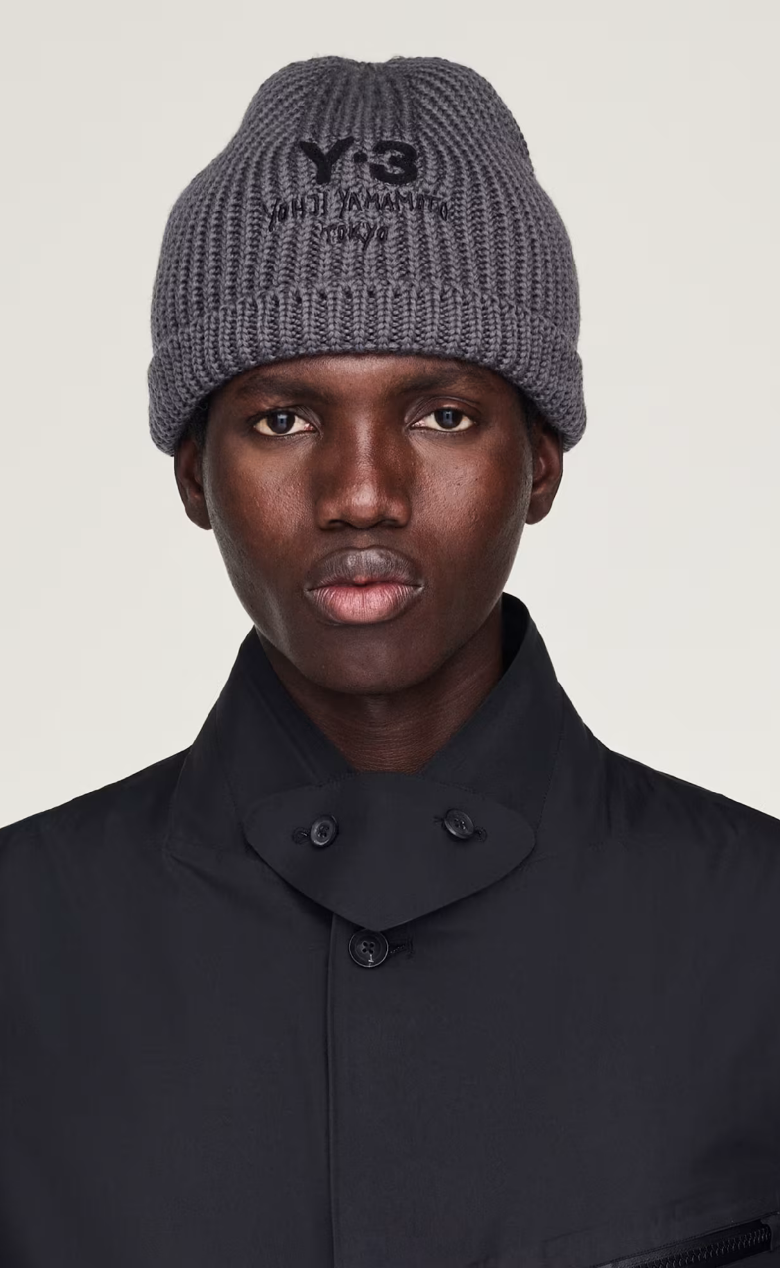 Y-3 CHUNKY KNIT GREY BEANIE