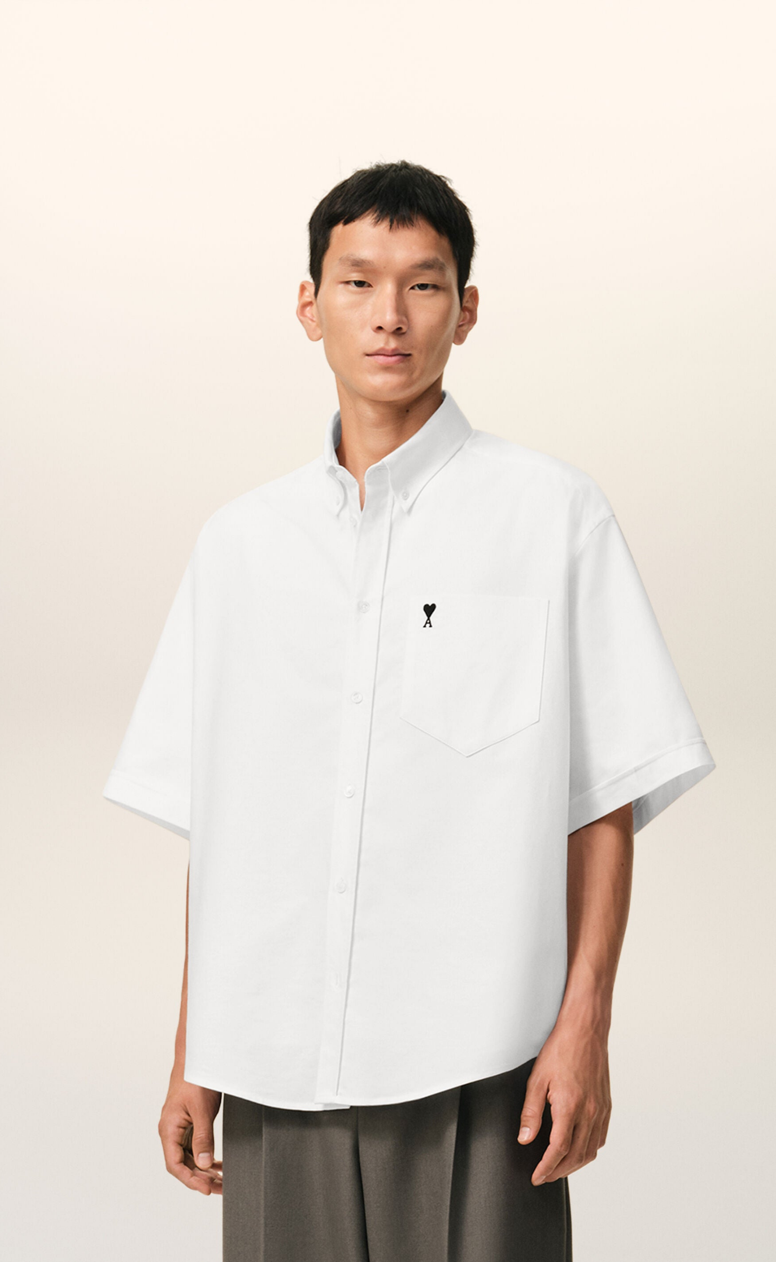BOXY EMBROIDERED AMI DE COEUR SHORT SLEEVE WHITE SHIRT