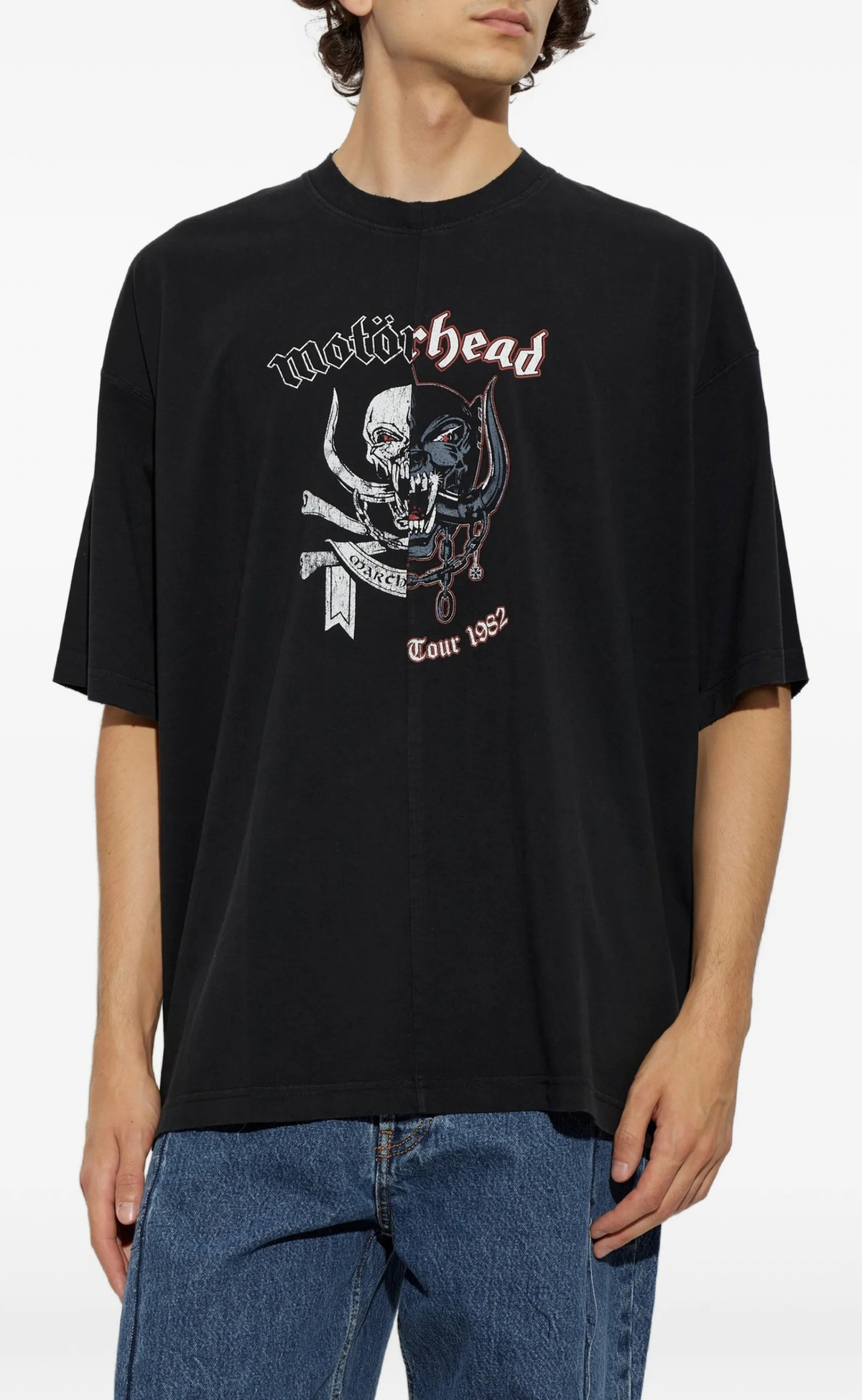 VETEMENTS X MOTORHEAD DOUBLE GRAPHIC CUT-UP WASHED BLACK T-SHIRT
