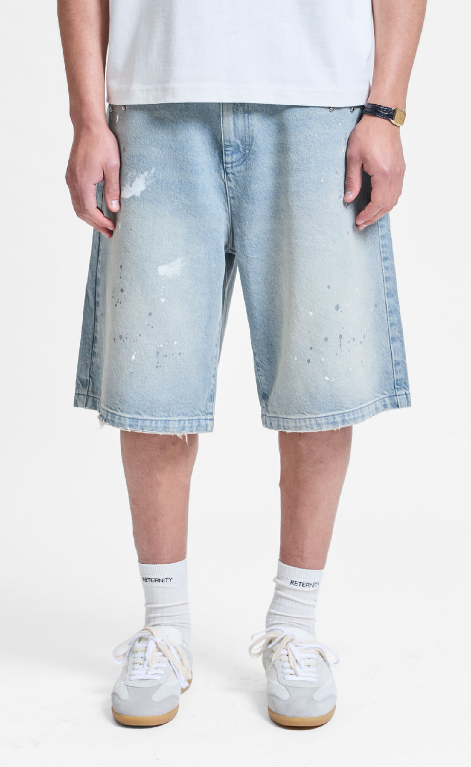 STUDDED JORTS LIGHT BLUE SHORTS