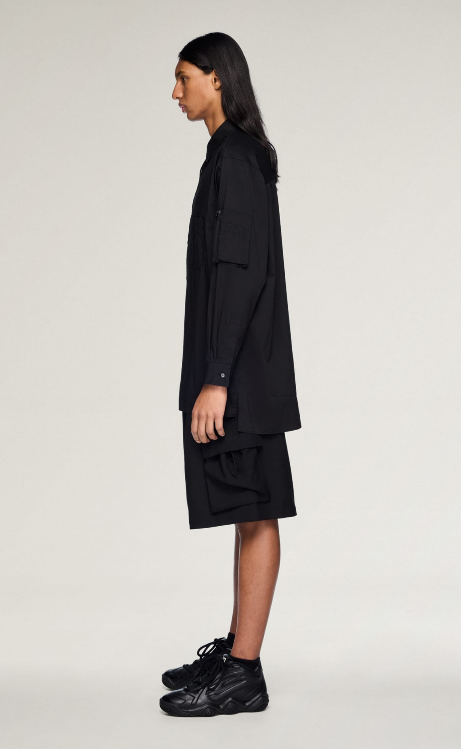Y-3 COTTON LONGSLEEVE BLACK SHIRT