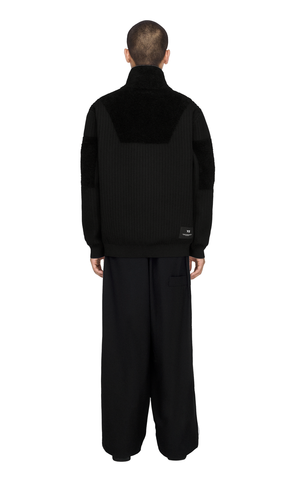 Y-3 KNITTED PANEL BLOCKED BLACK QUARTER ZIP