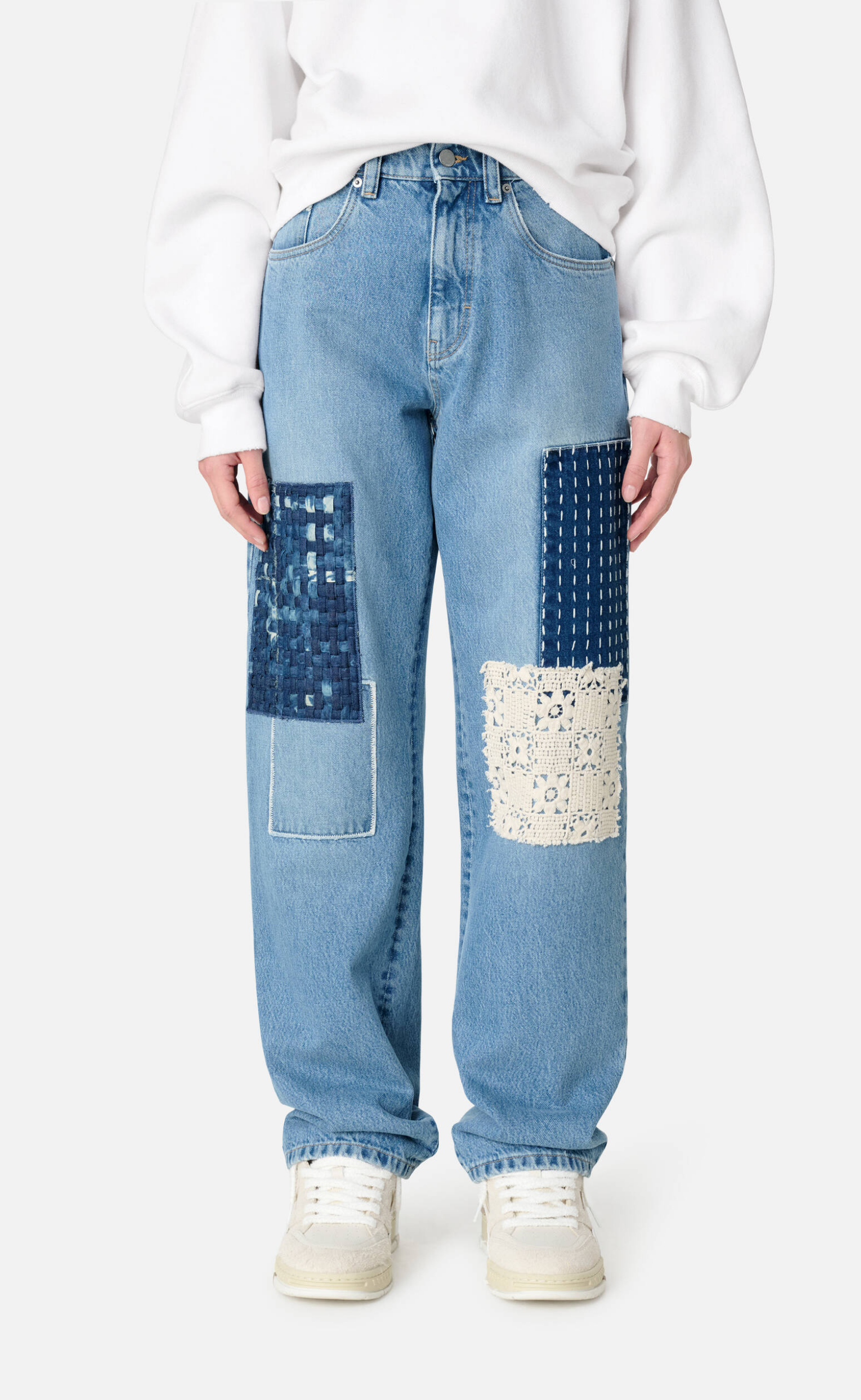 PATCHWORK RELAXED LIGHT BLUE JEANS