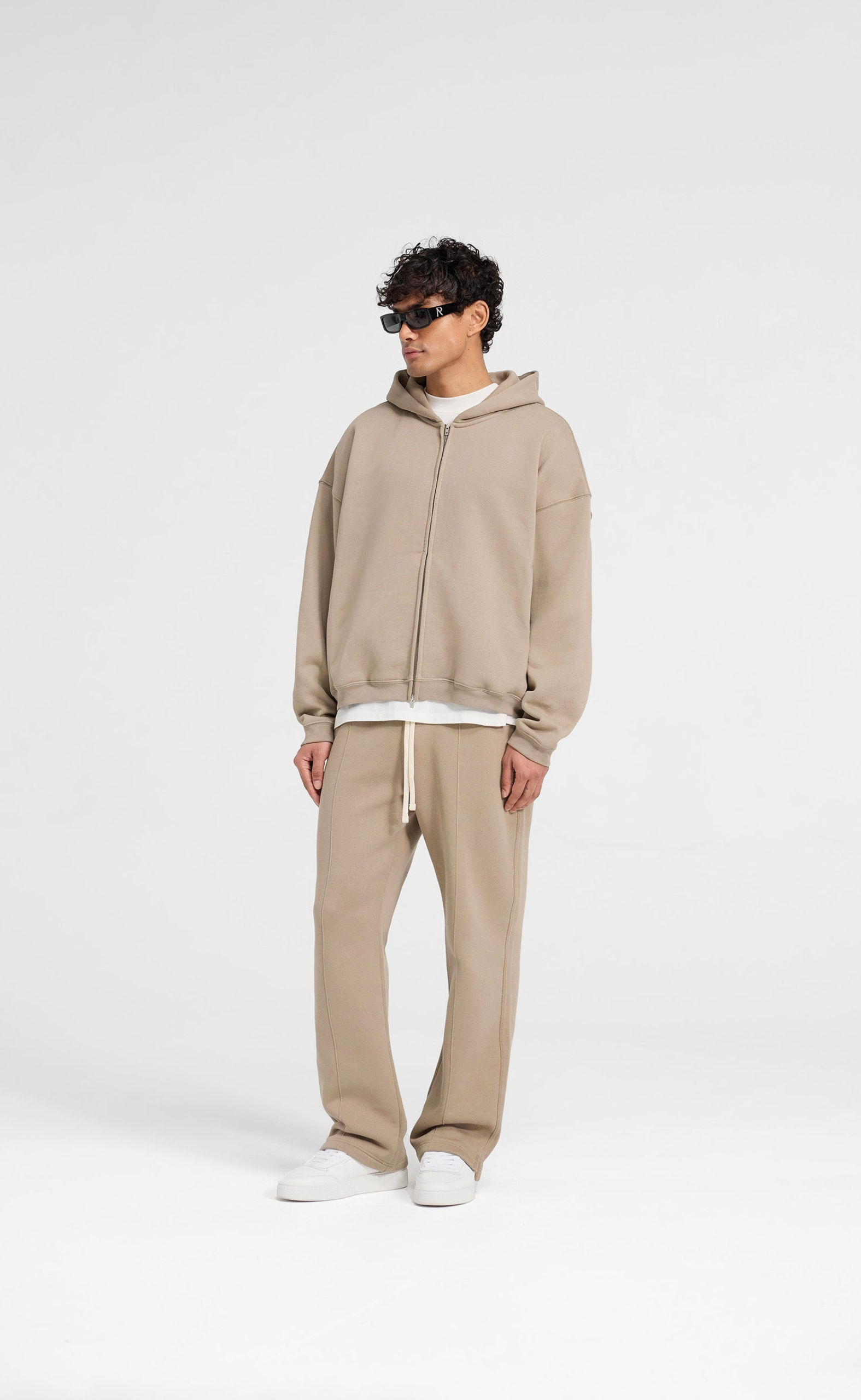 INITIAL BOXY OVERSIZED ZIP THROUGH DUNE HOODIE