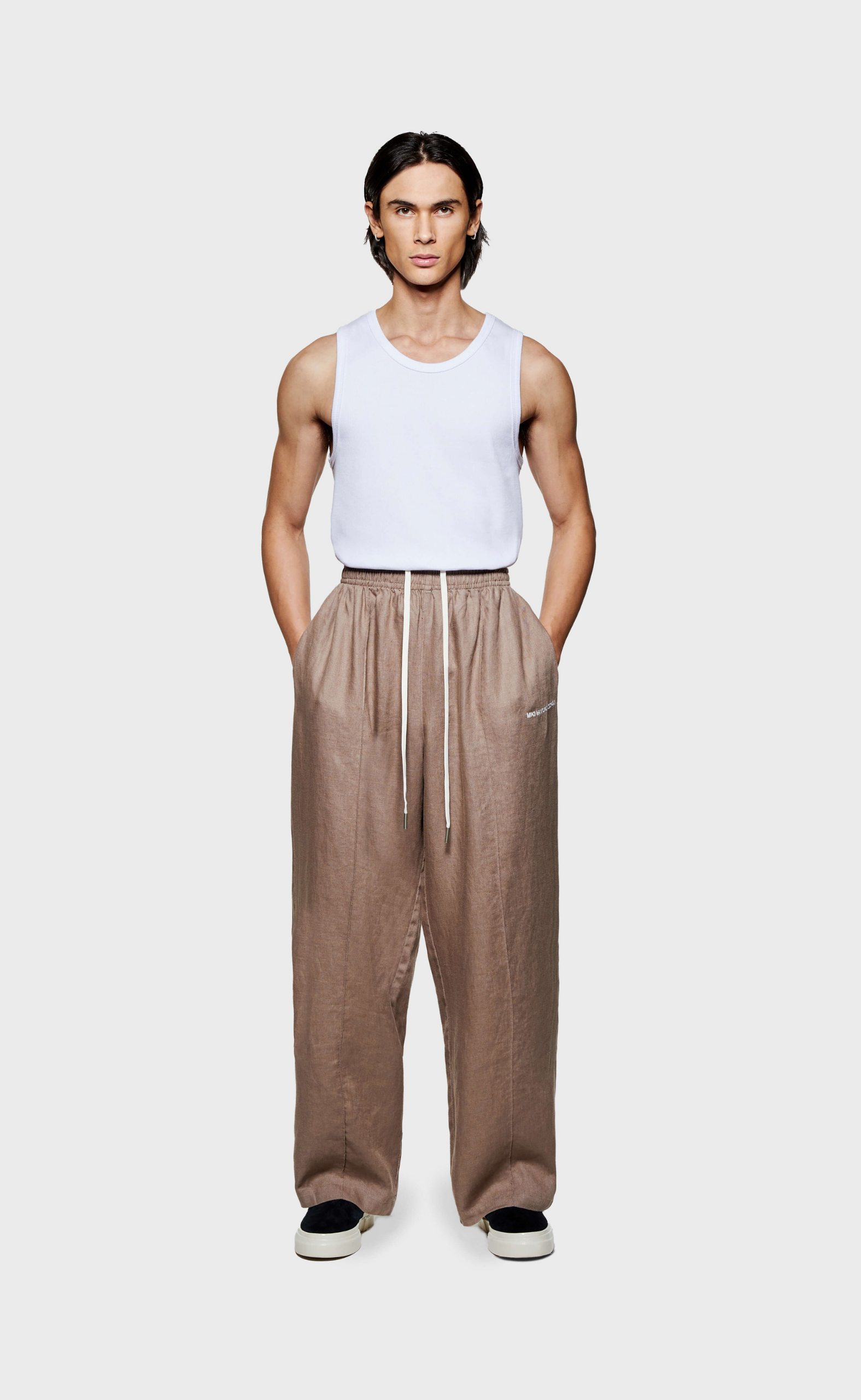 LINEN WIDE LEG MUSHROOM TROUSERS