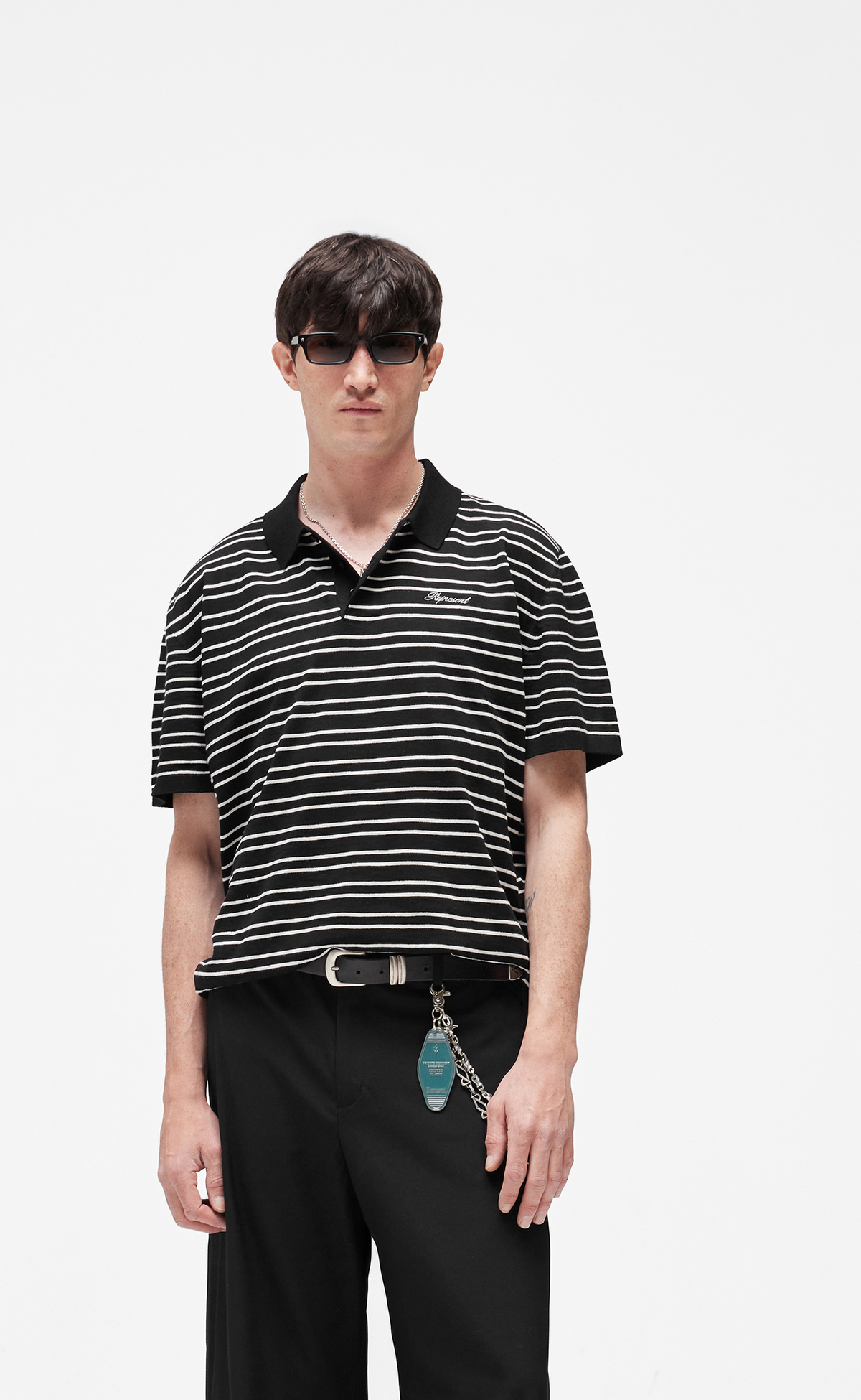 CALIFORNIA STRIPED POLO JET BLACK T-SHIRT