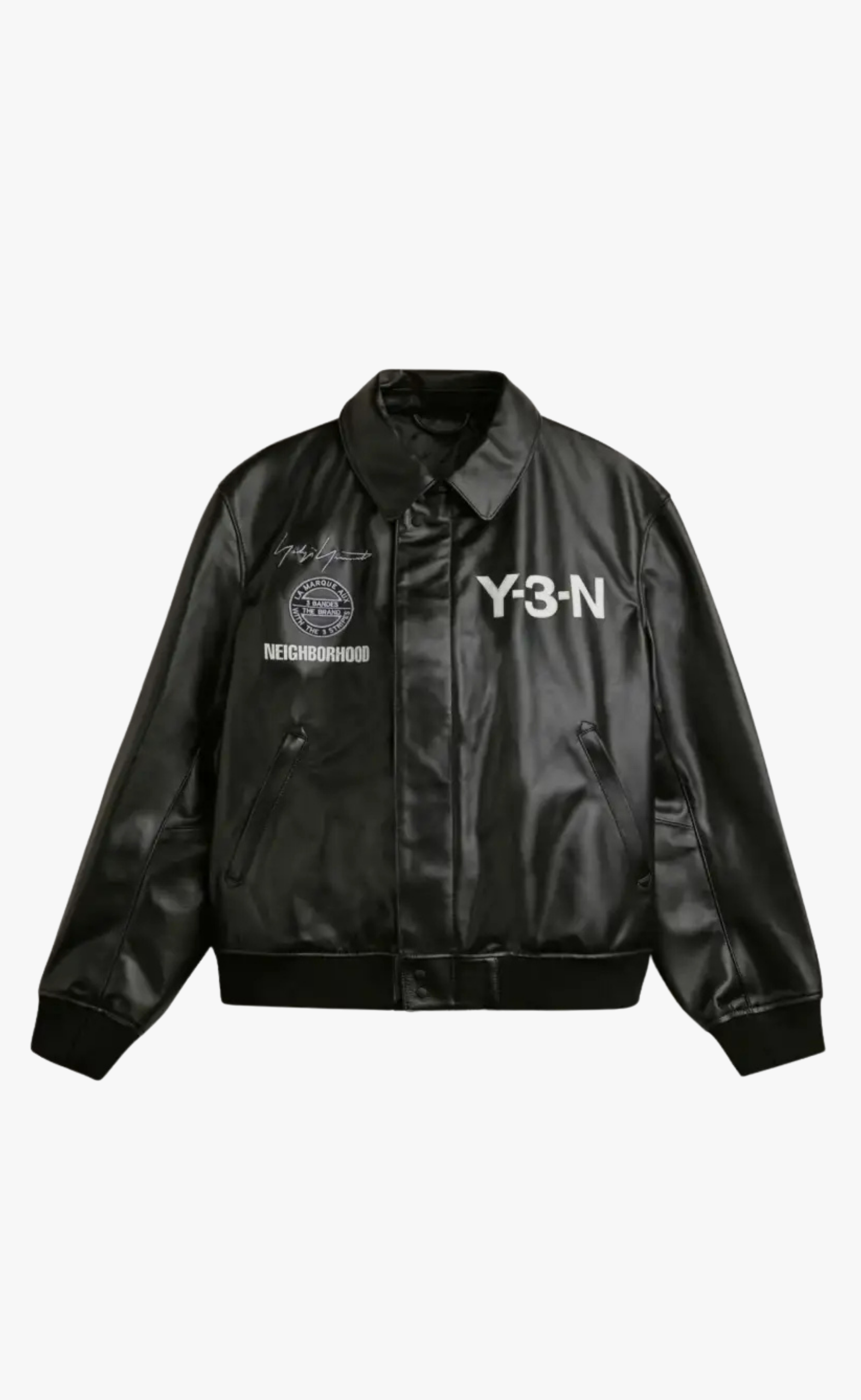 Y-3 NBHD LEATHER BOMBER BLACK JACKET