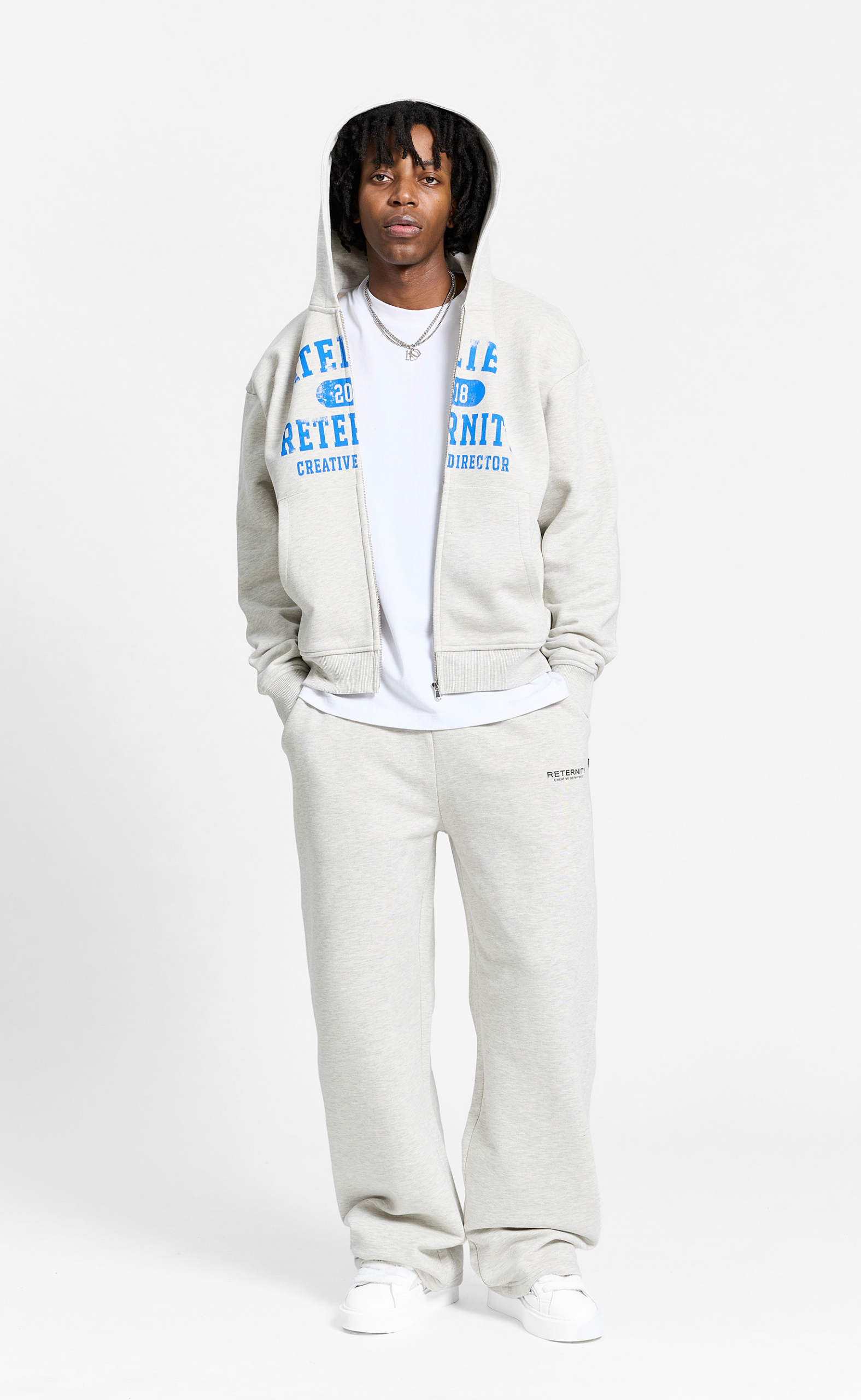 ATELIER EMBLEM ZIP MELANGE GREY HOODIE