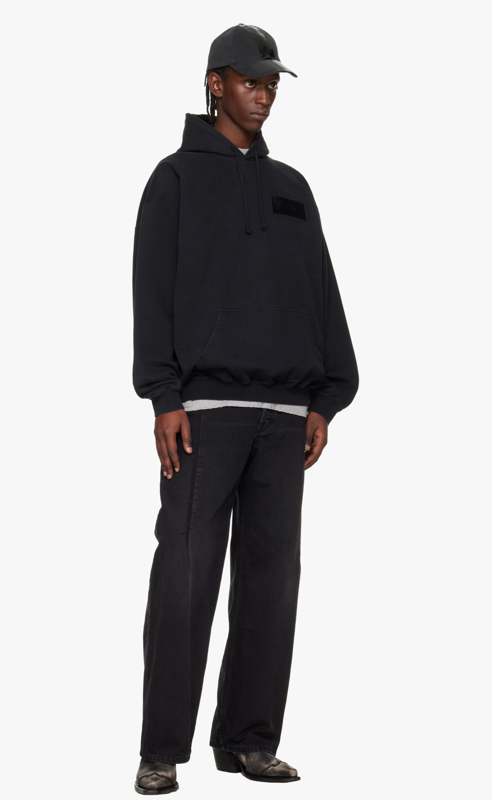 TAPED LOGO BLACK HOODIE
