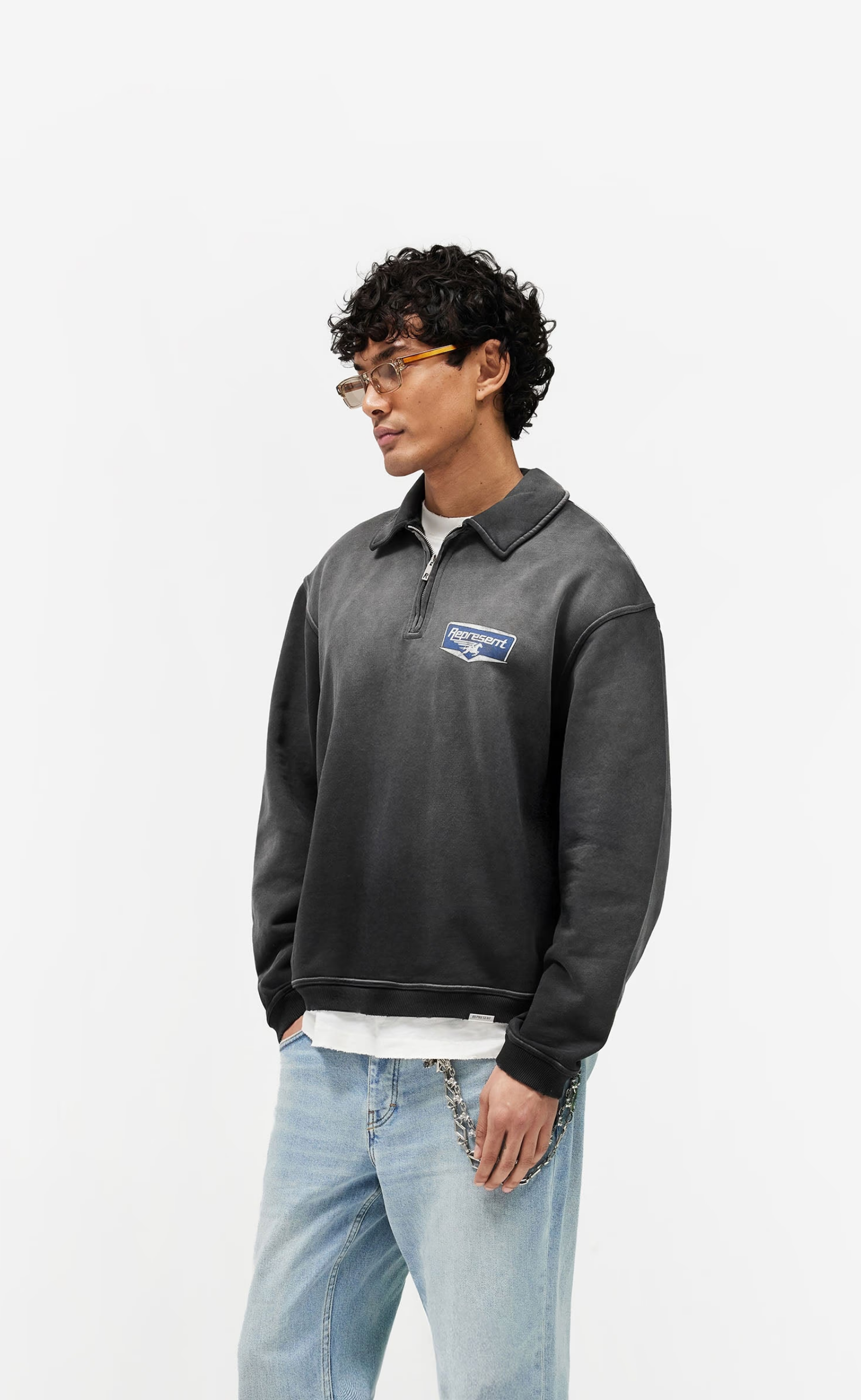 NOTHING FASTER STAINED BLACK QUARTER ZIP