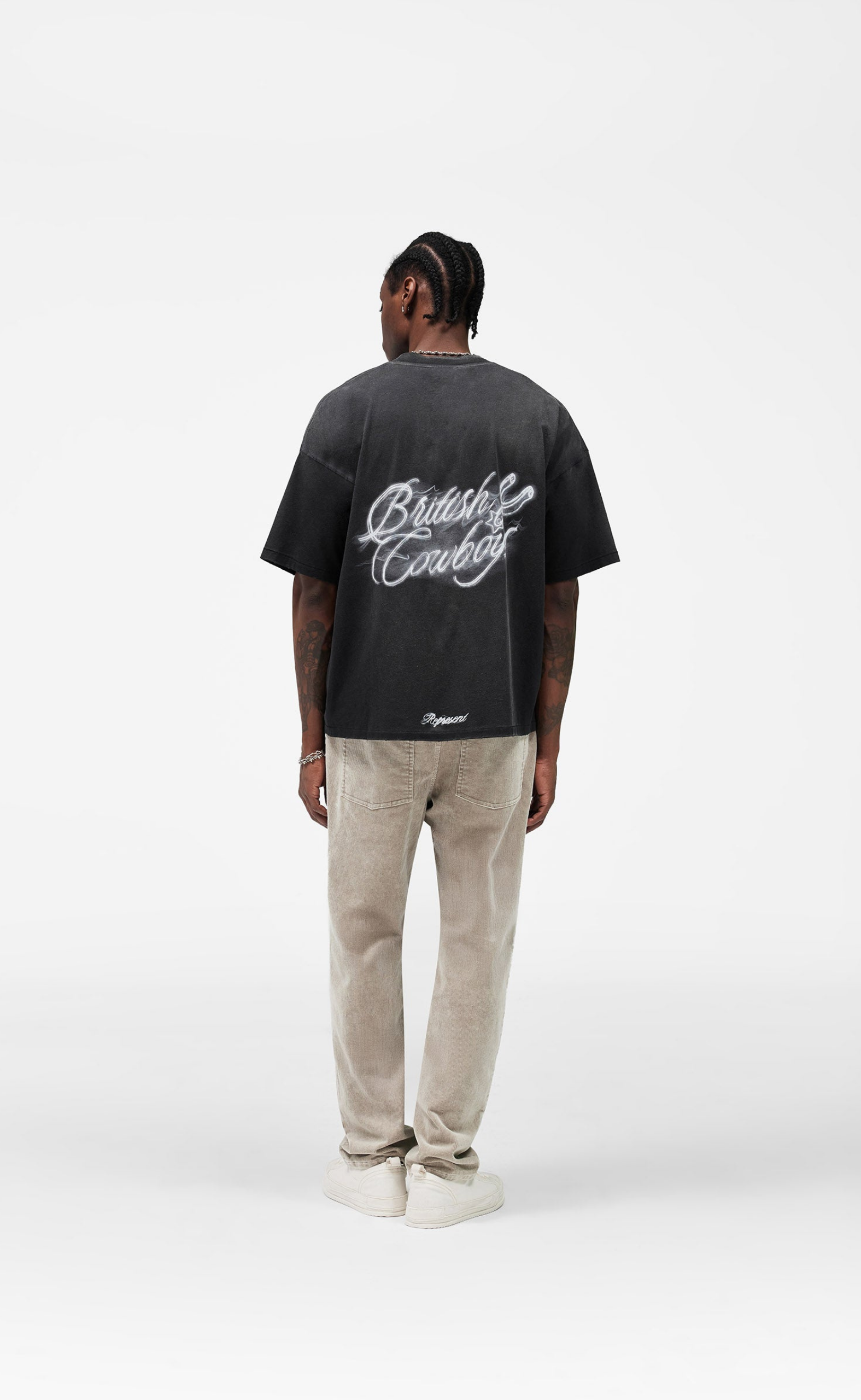 BRITISH COWBOYS STAINED BLACK T-SHIRT
