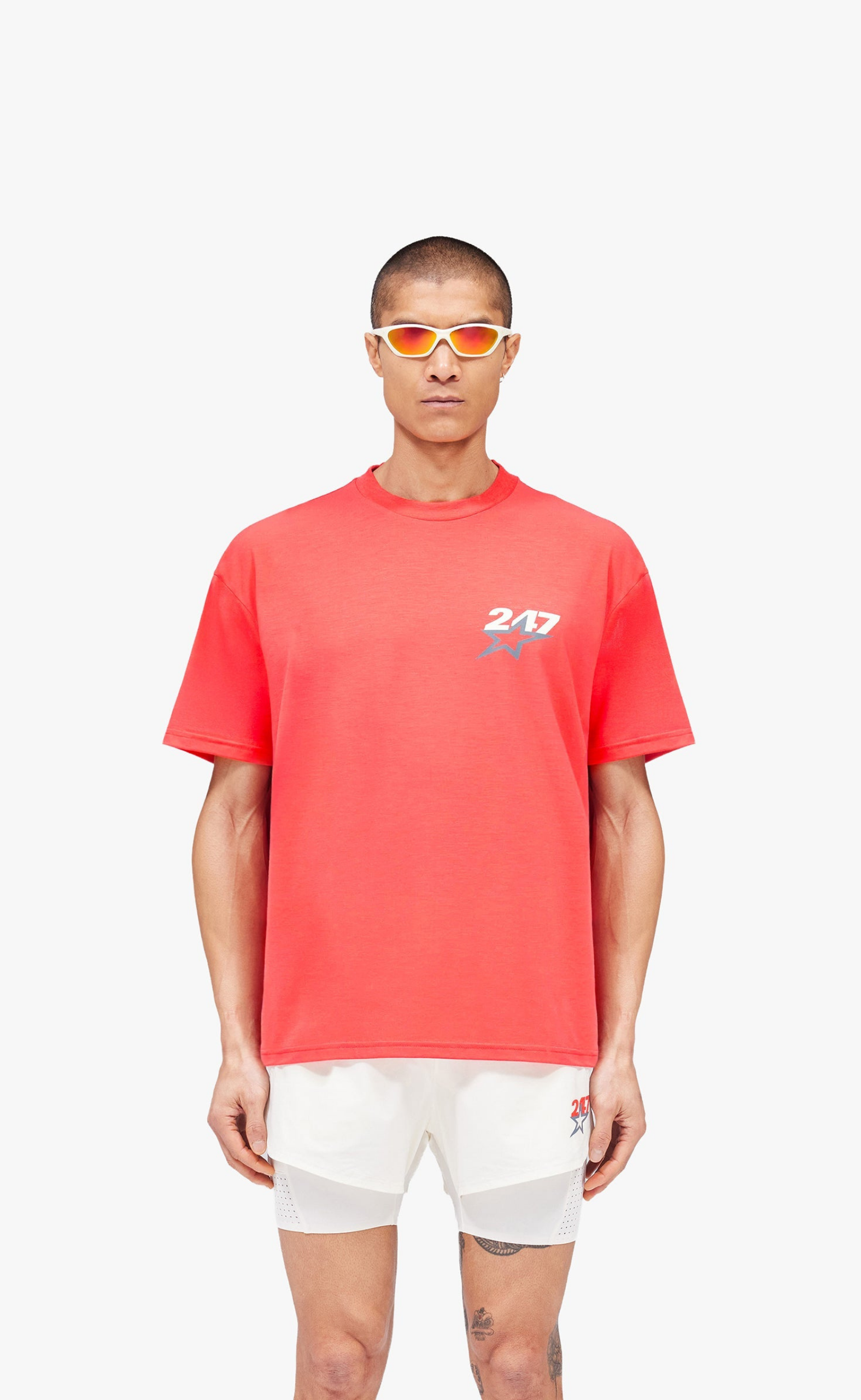 TEAM 247 STAR PRINT OVERSIZED RACING RED T-SHIRT