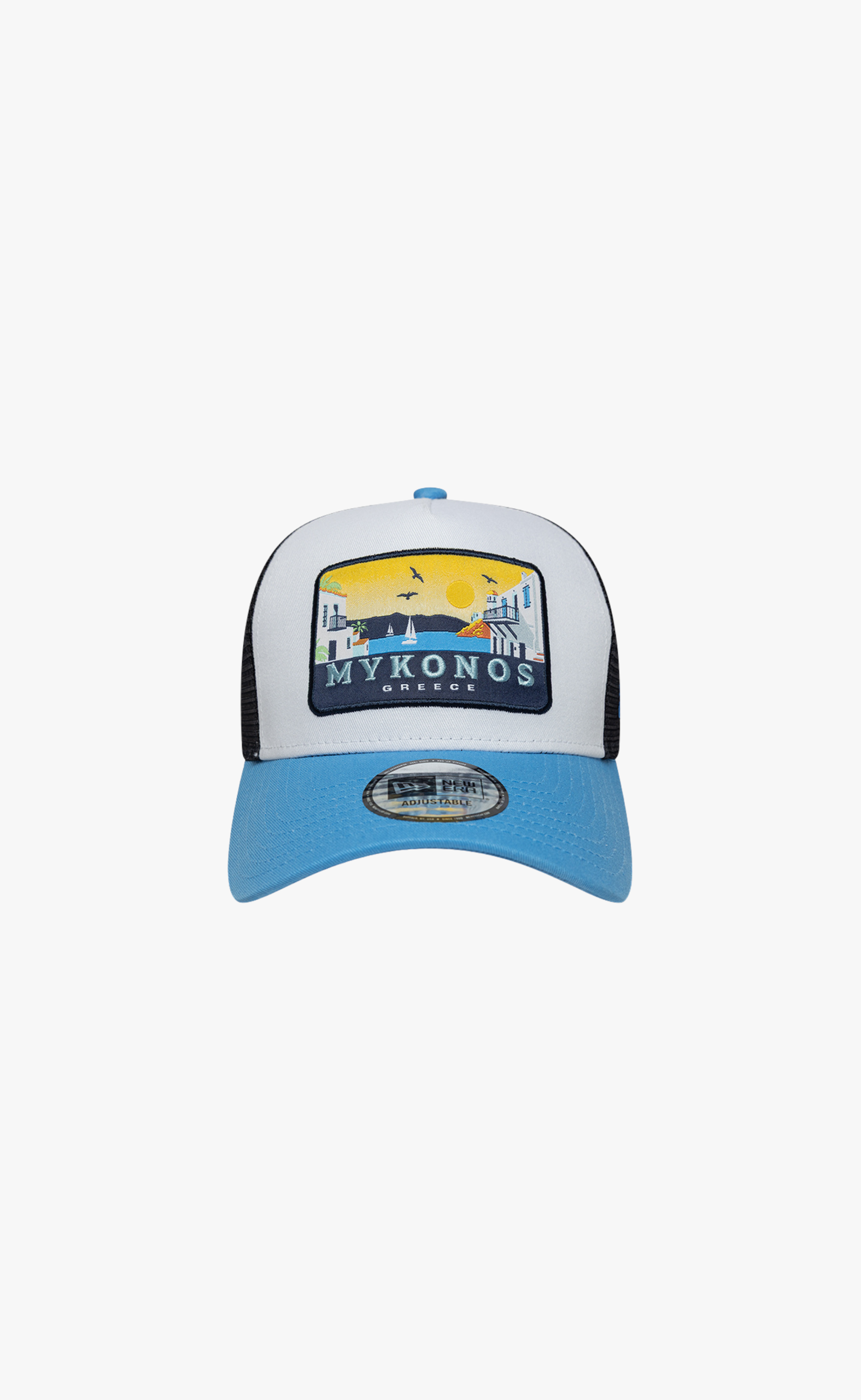NEW ERA LOCATION PATCH 9 FORTY A-FRAME TRUCKER WHITE BLUE HAT