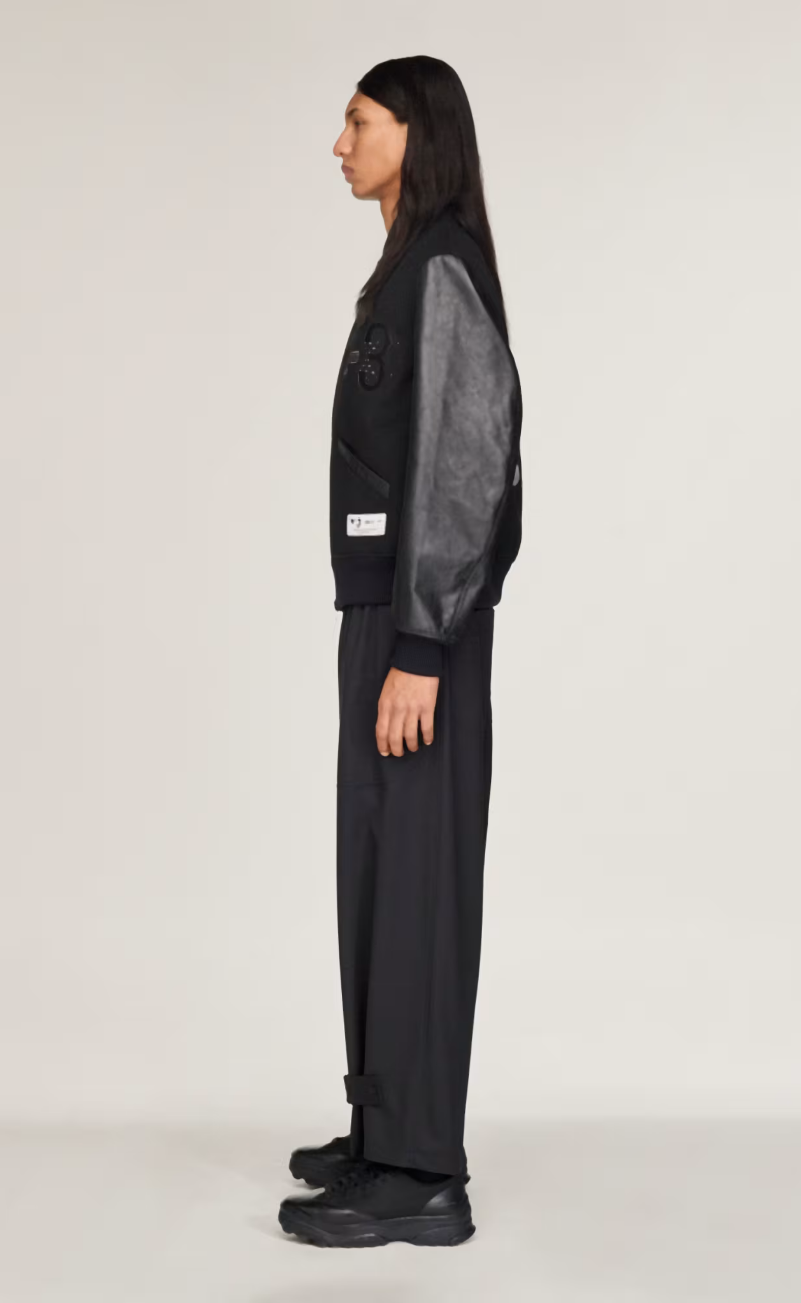 Y-3 COLLEGIATE LEATHER BLACK JACKET