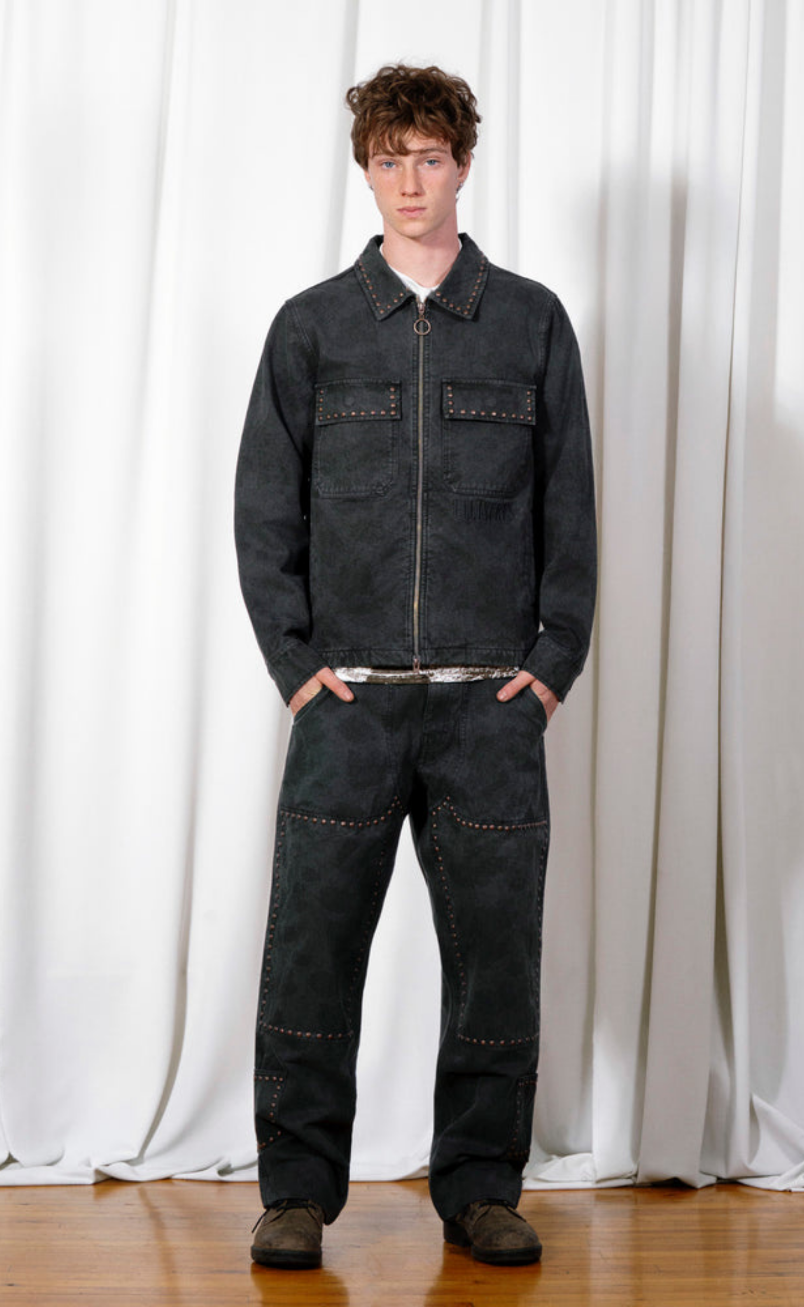 COWHIDE DOUBLE KNEE BLACK PANTS