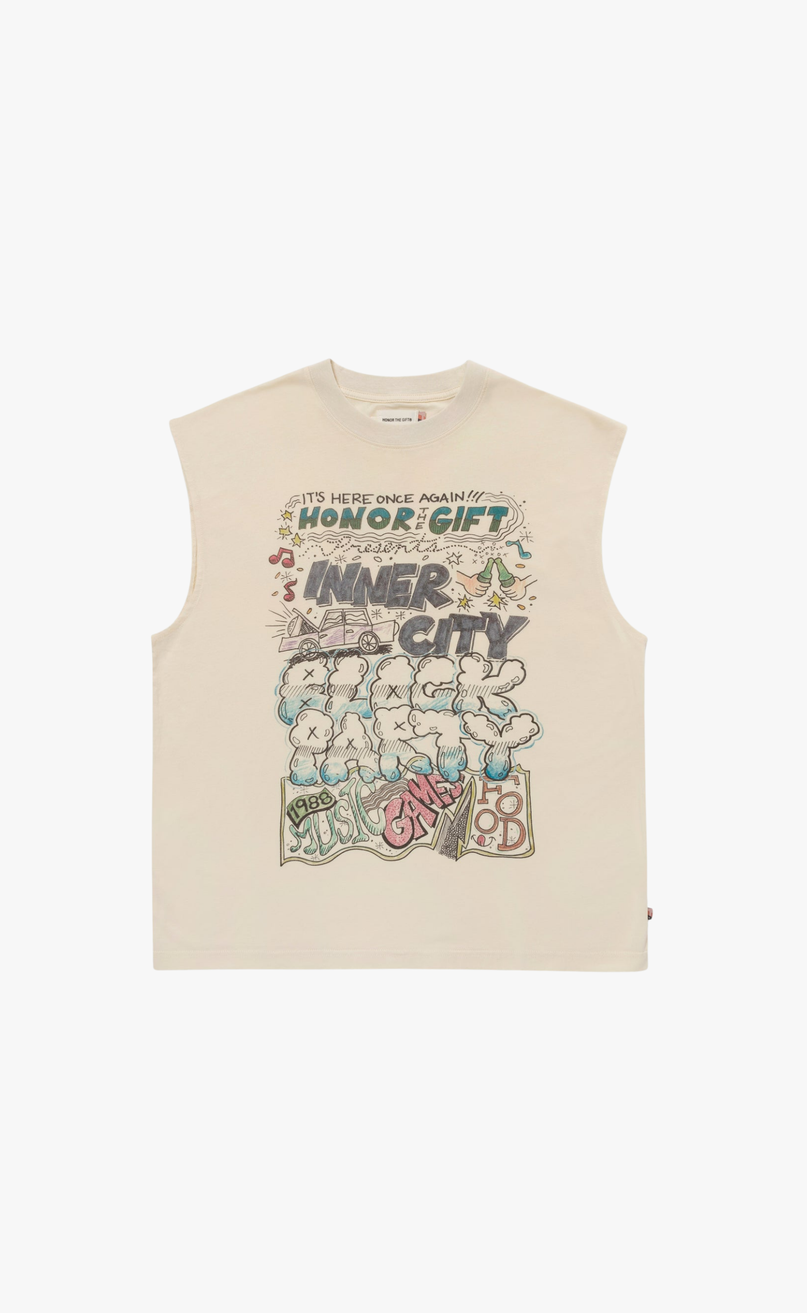 BLOCK PARTY CUT-OFF SLEEVELESS BONE T-SHIRT