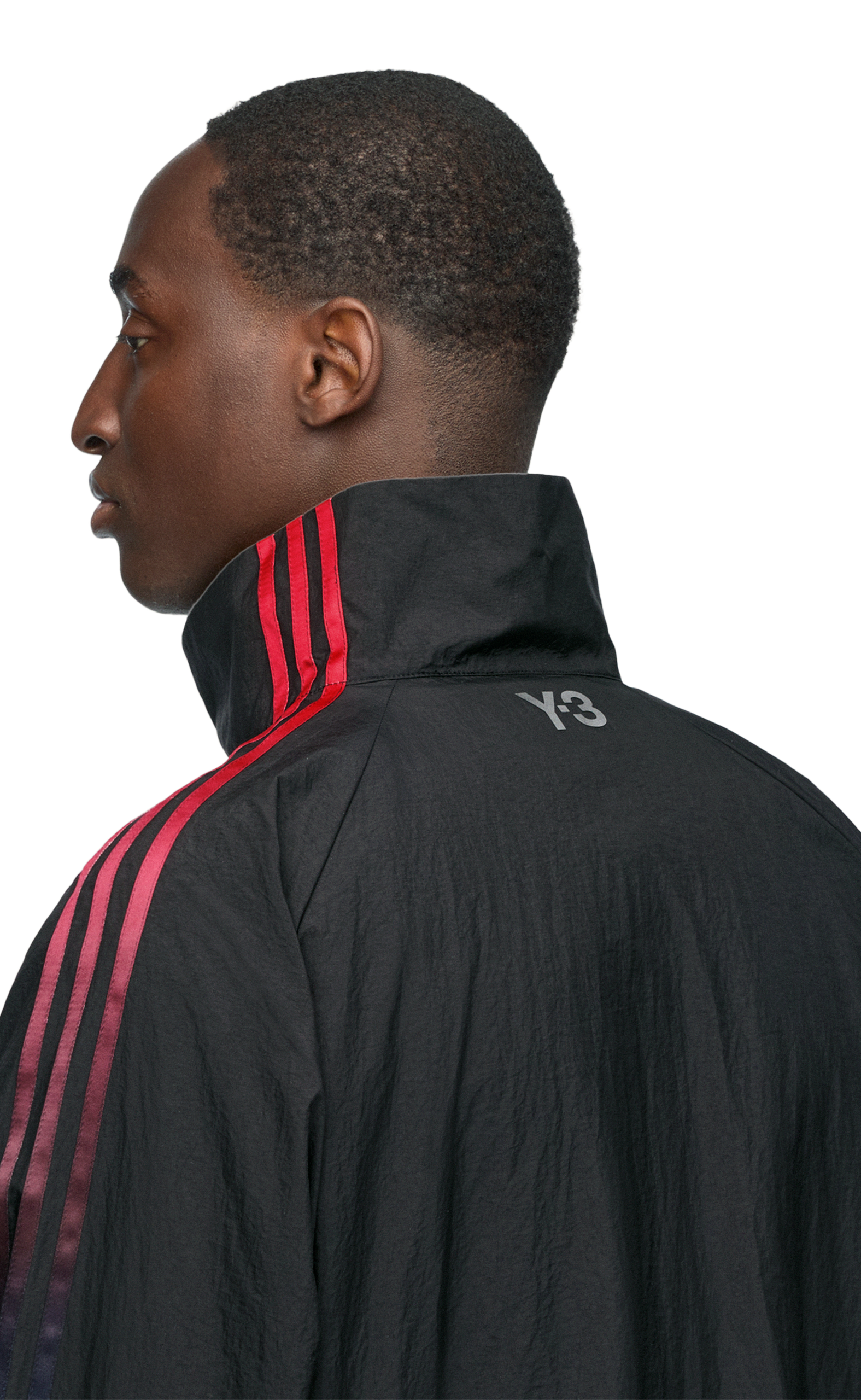 Y-3 GRADIENT 3 STRIPES NYLON TRACK TOP BLACK HOODIE