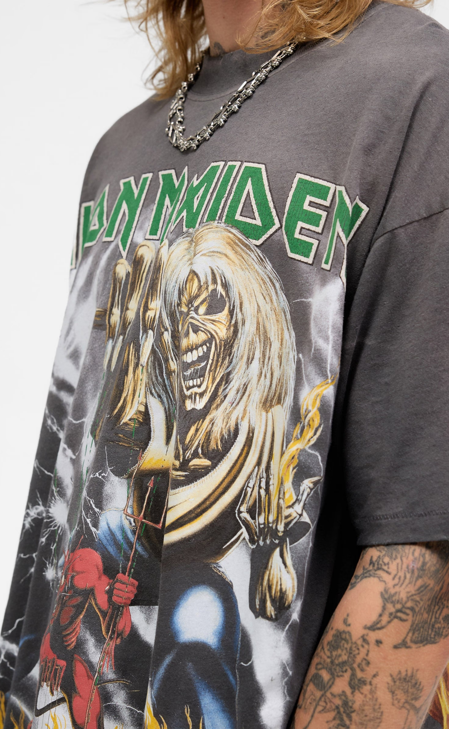 IRON MAIDEN X NUMBER OF BEAST SUNFADE GREY T-SHIRT
