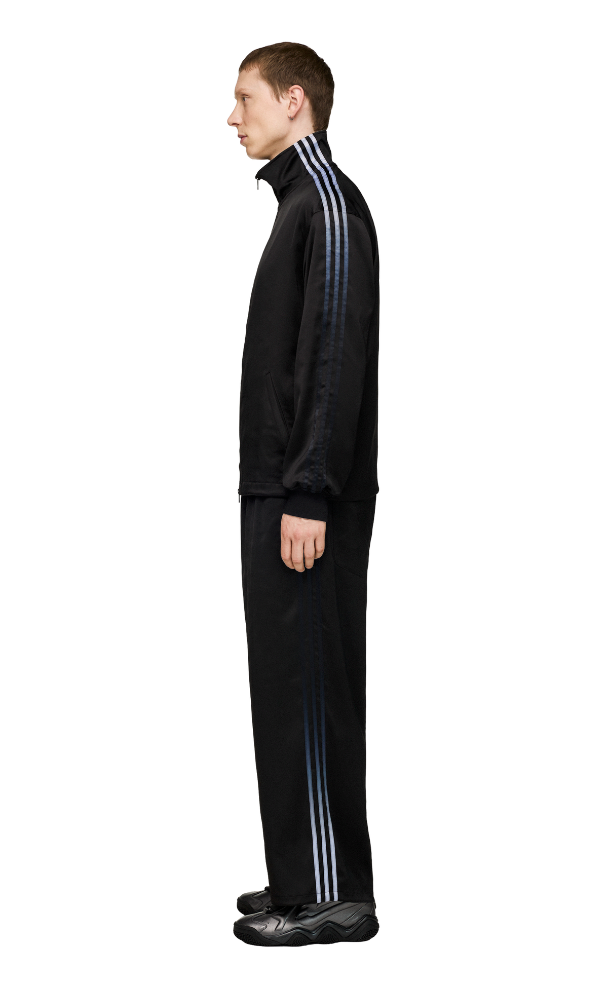 Y-3 SATIN GRADIENT 3 STRIPES TRACK TOP BLACK HOODIE