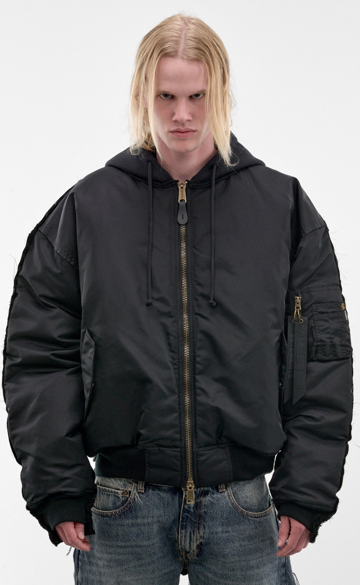 RECONSTRUCTED BOMBER BLACK JACKET