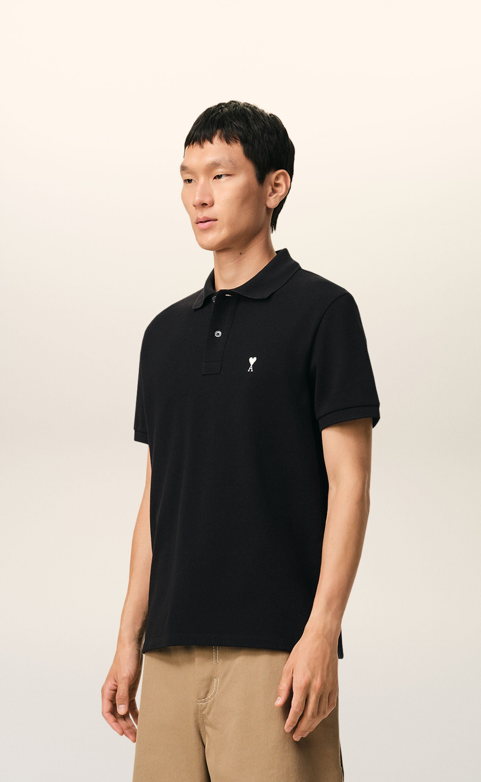 CONTRASTED AMI DE COEUR BLACK POLO T-SHIRT