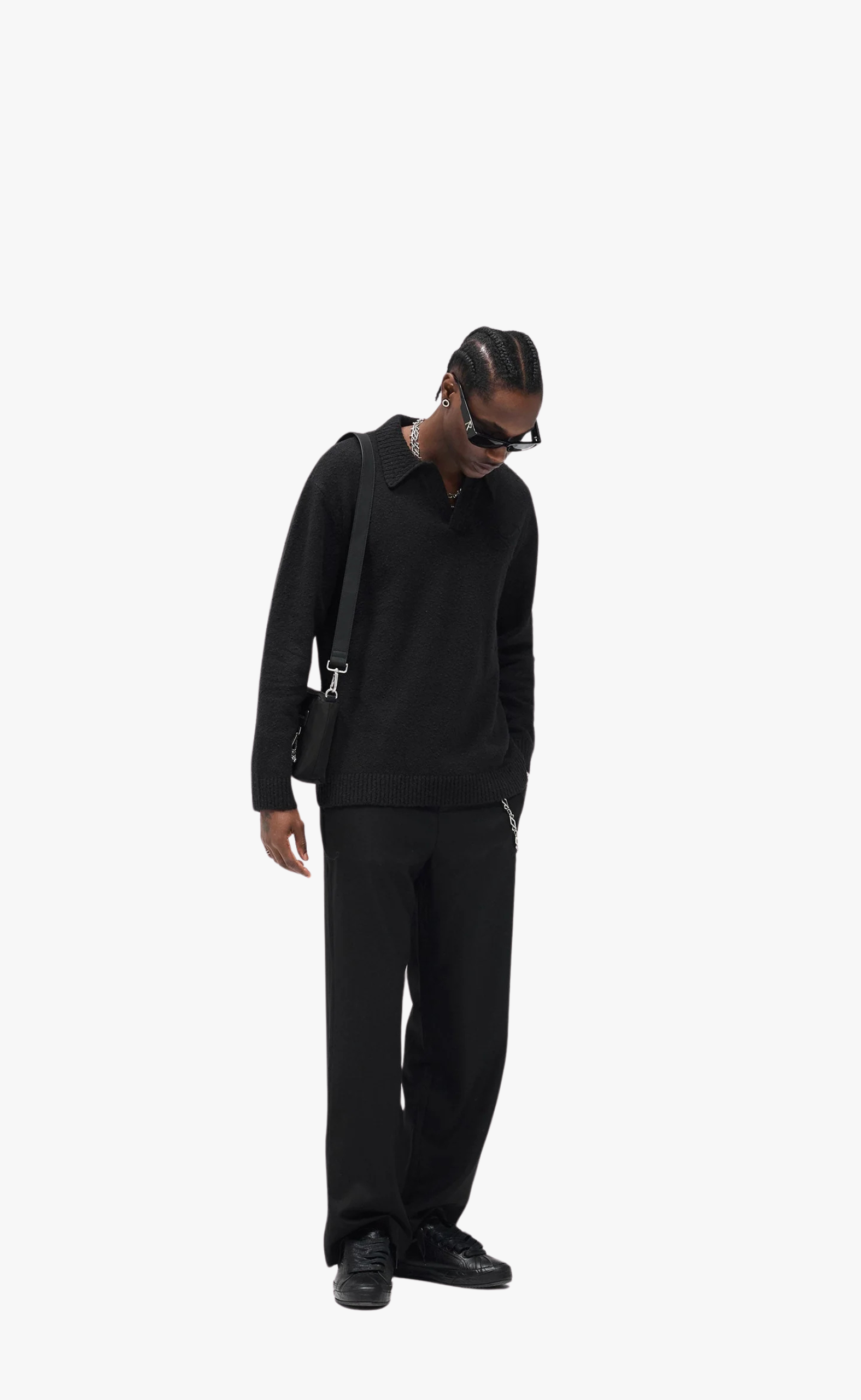 KNITTED POLO JET BLACK SWEATER