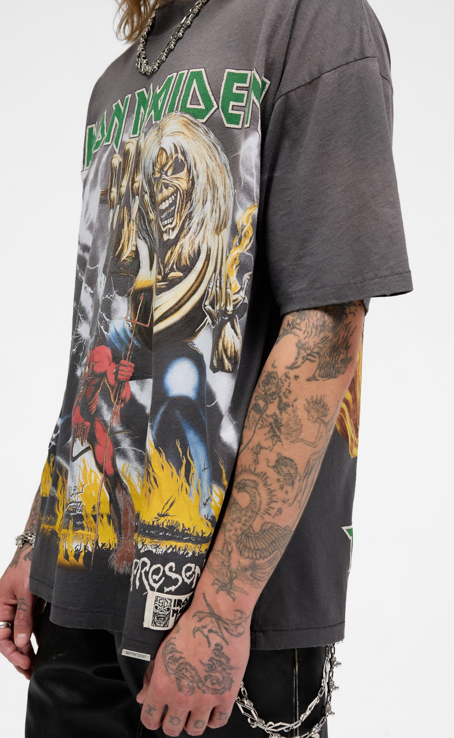 IRON MAIDEN X NUMBER OF BEAST SUNFADE GREY T-SHIRT