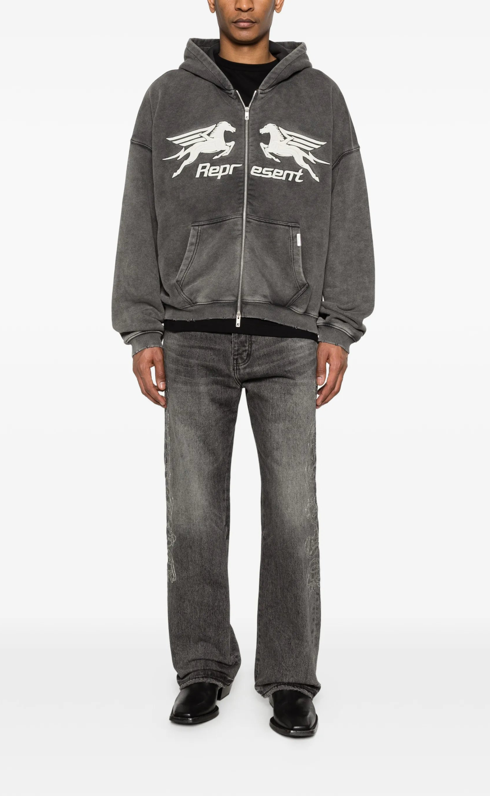 PEGASUS ZIP THROUGH VINTAGE GREY HOODIE