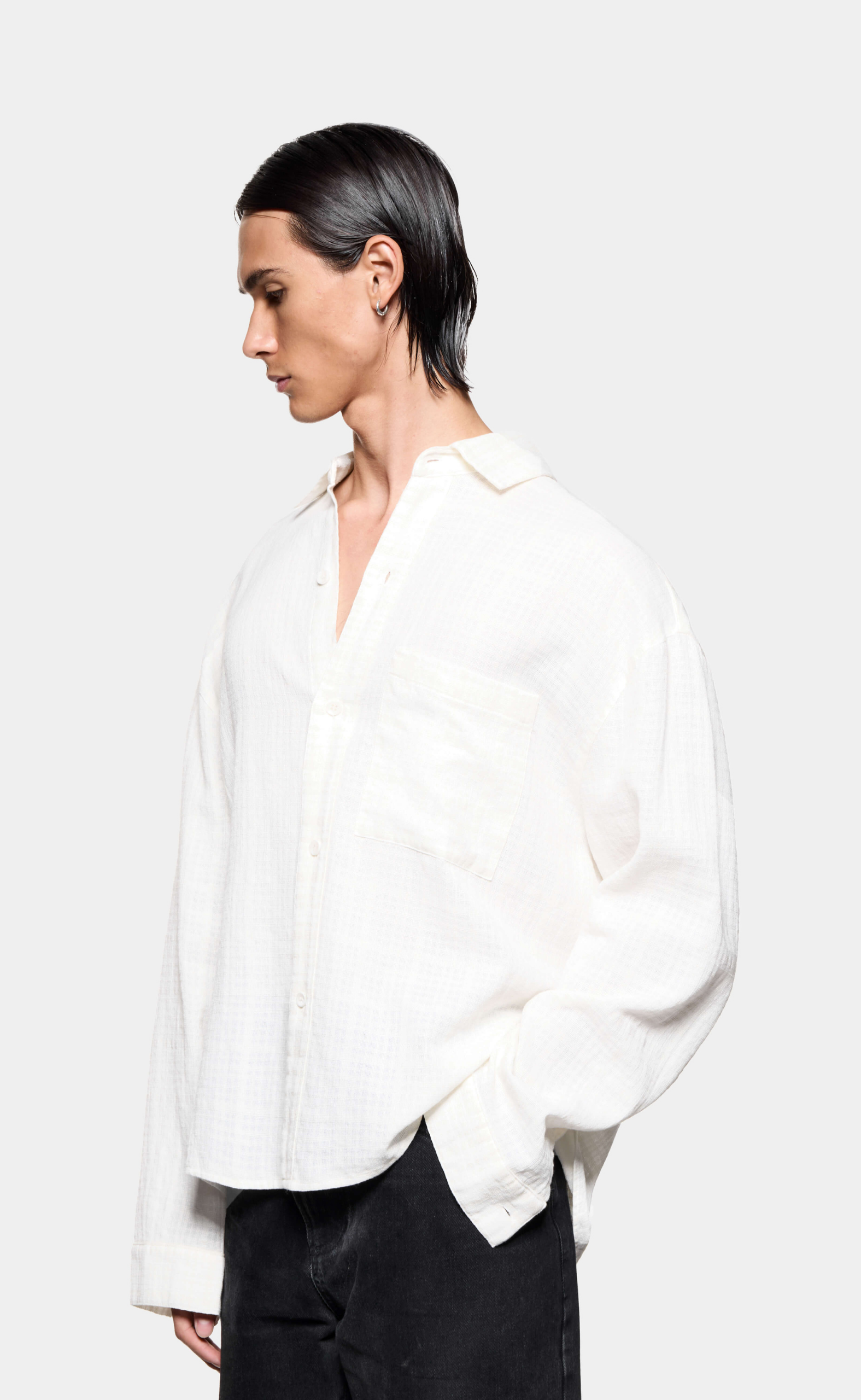 LOOSE WEAVE CHECK BOX DRESS BONE SHIRT
