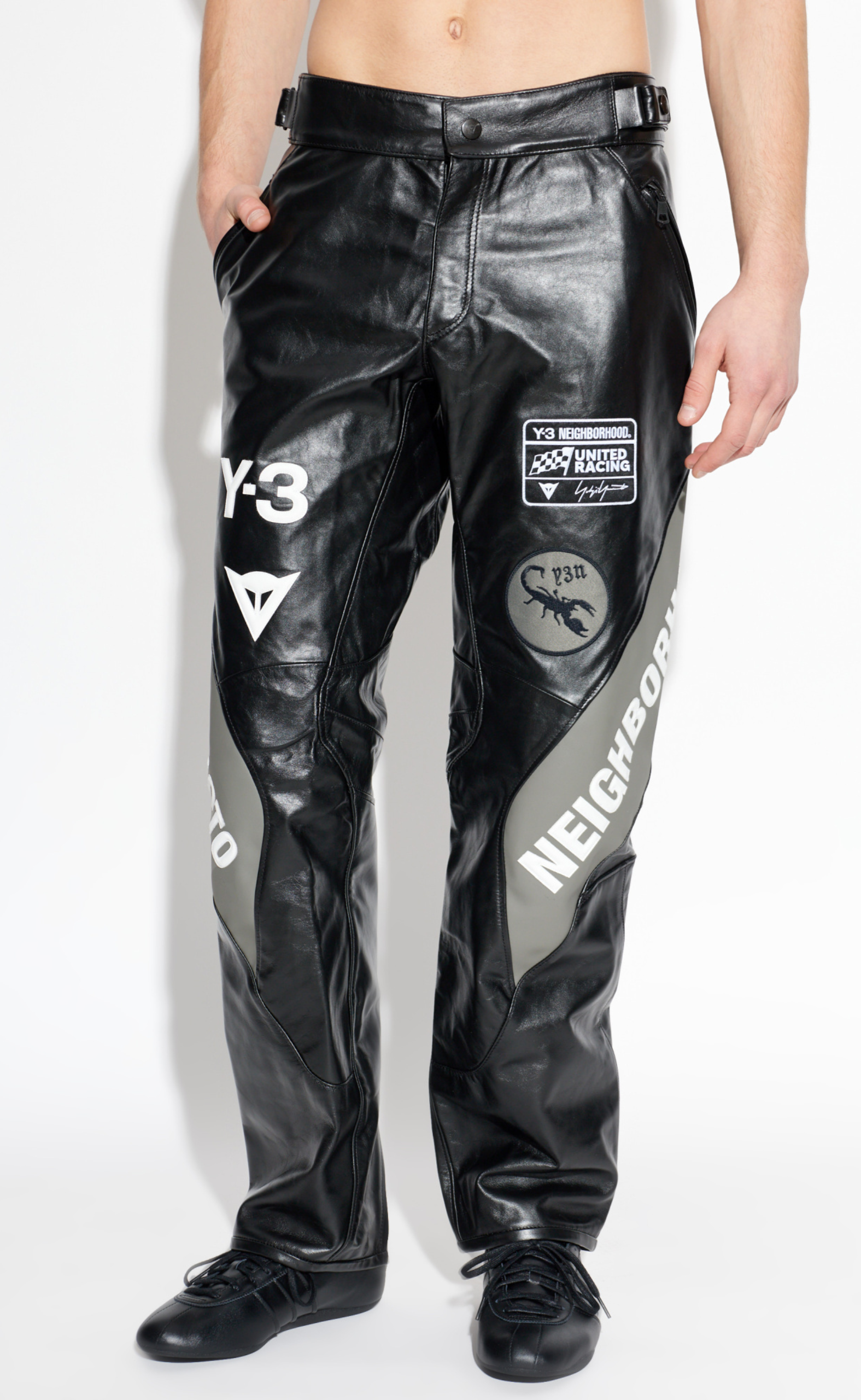 Y-3 NBHD MOTO BLACK LEATHER PANTS