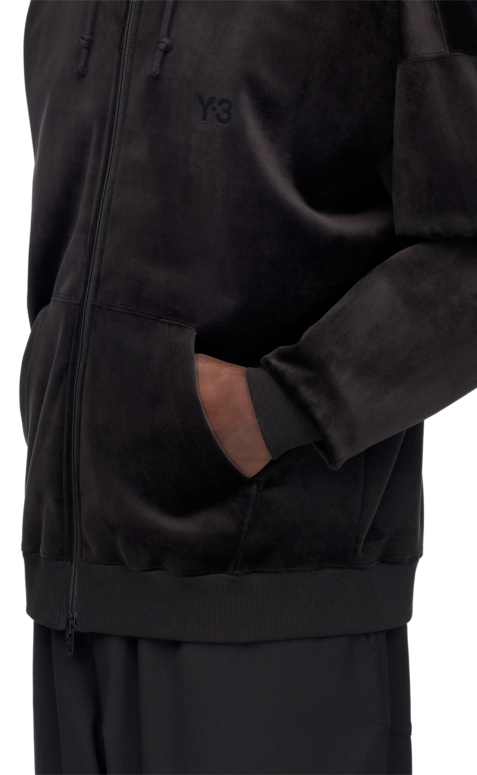 Y-3 VELVET CORDUROY ZIP BLACK HOODIE