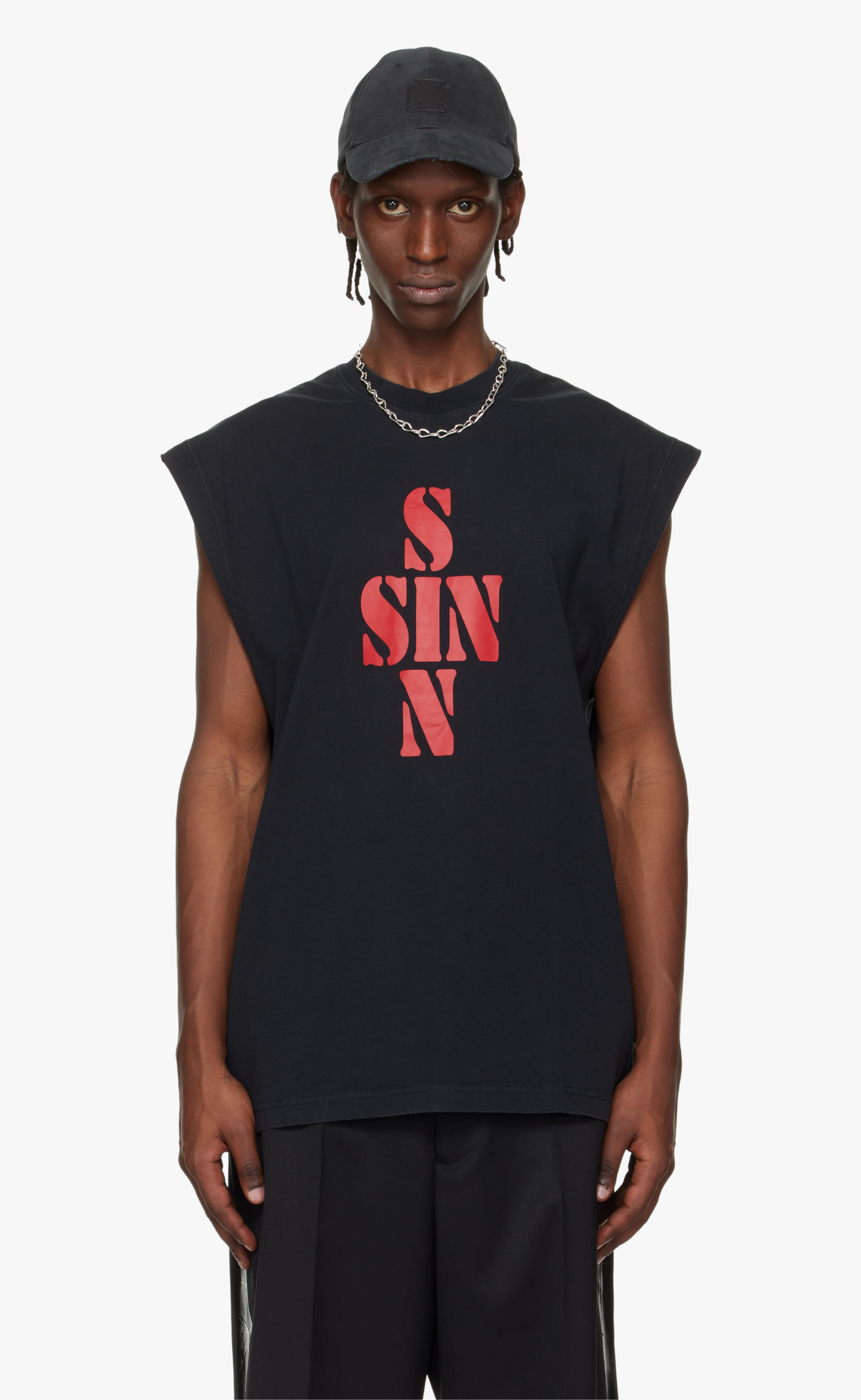 SIN BLACK SLEEVELESS T-SHIRT