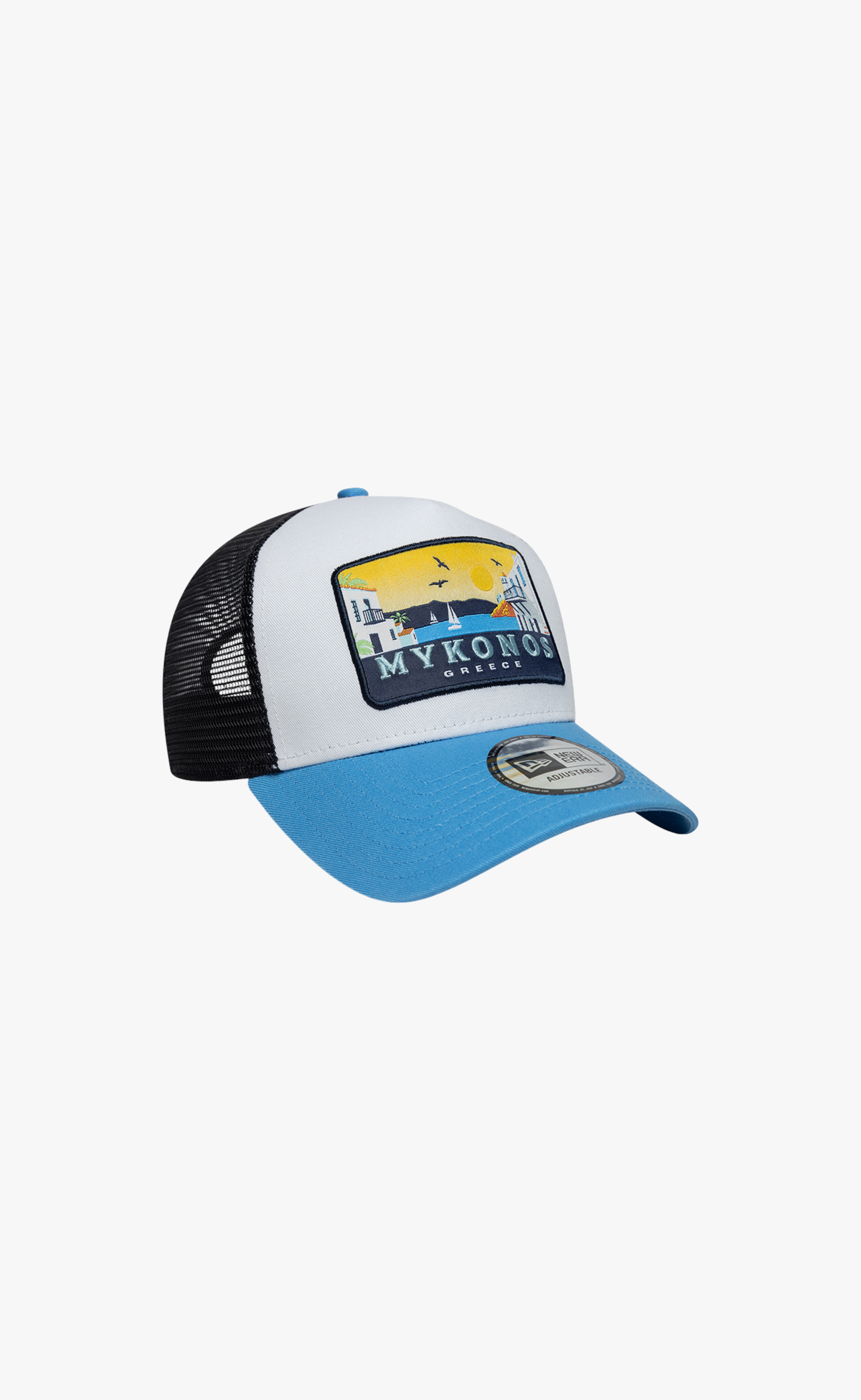 NEW ERA LOCATION PATCH 9 FORTY A-FRAME TRUCKER WHITE BLUE HAT