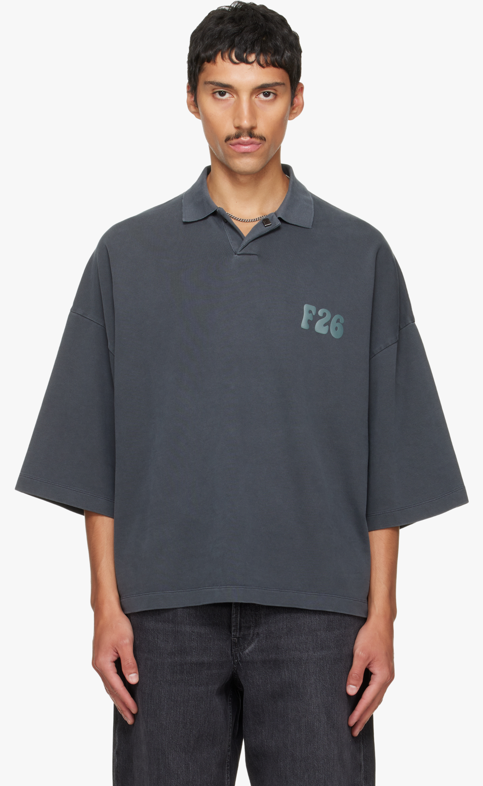 CROPPED POLO WASHED IRON GREY T-SHIRT