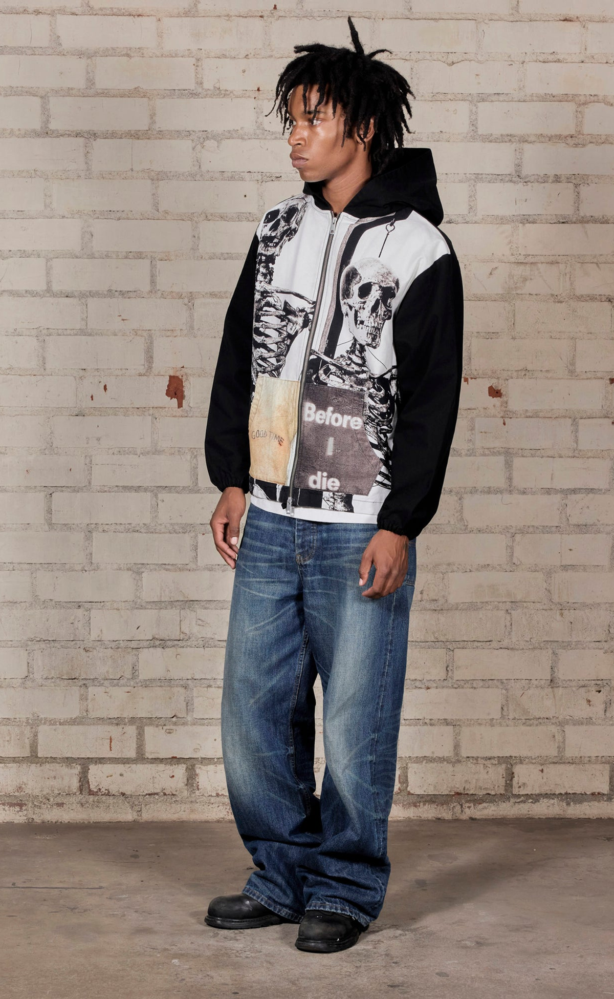 GOOD TIME PONCHO ZIP BLACK HOODIE
