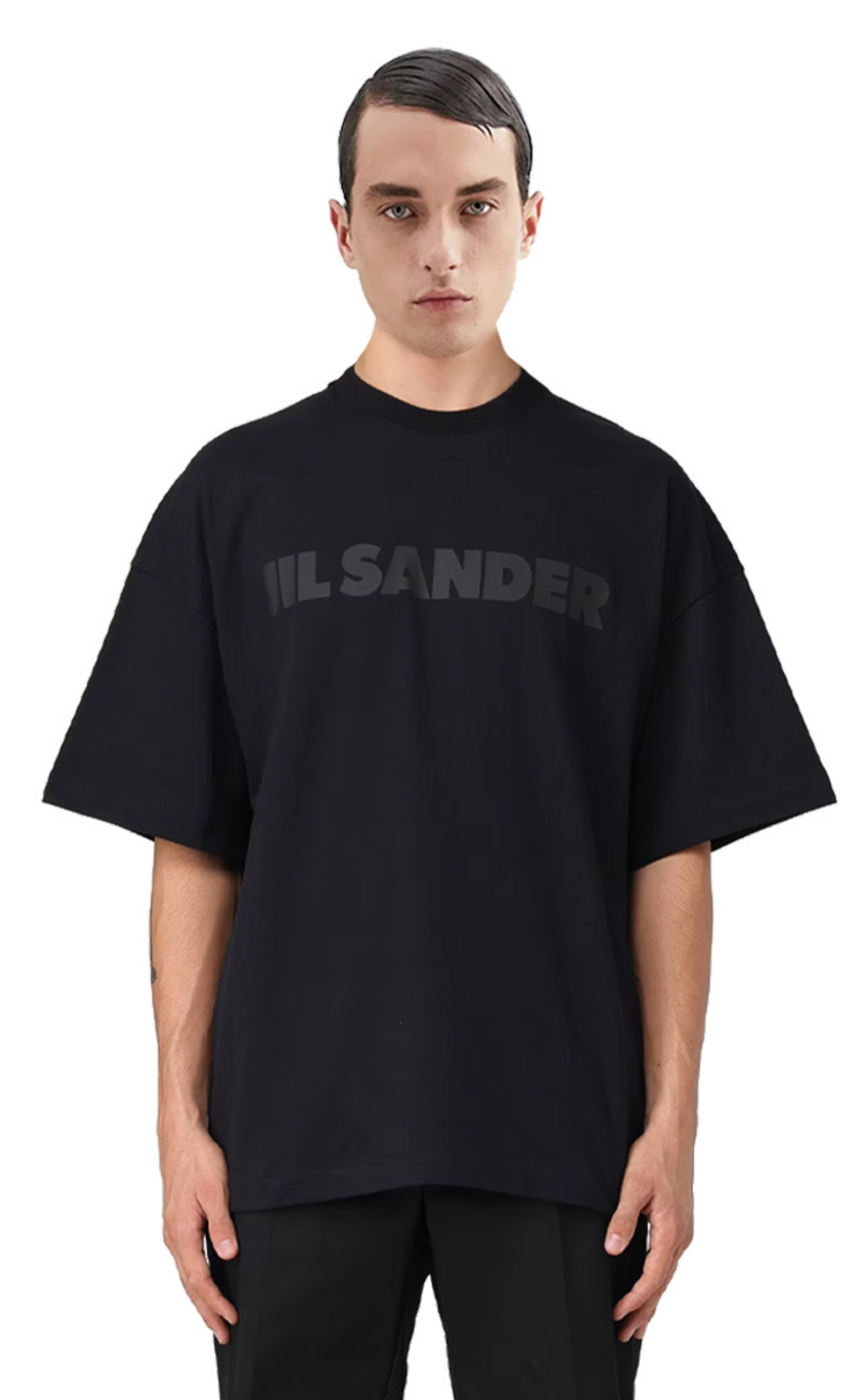 JIL SANDER PRINTED TONAL LOGO BLACK T-SHIRT