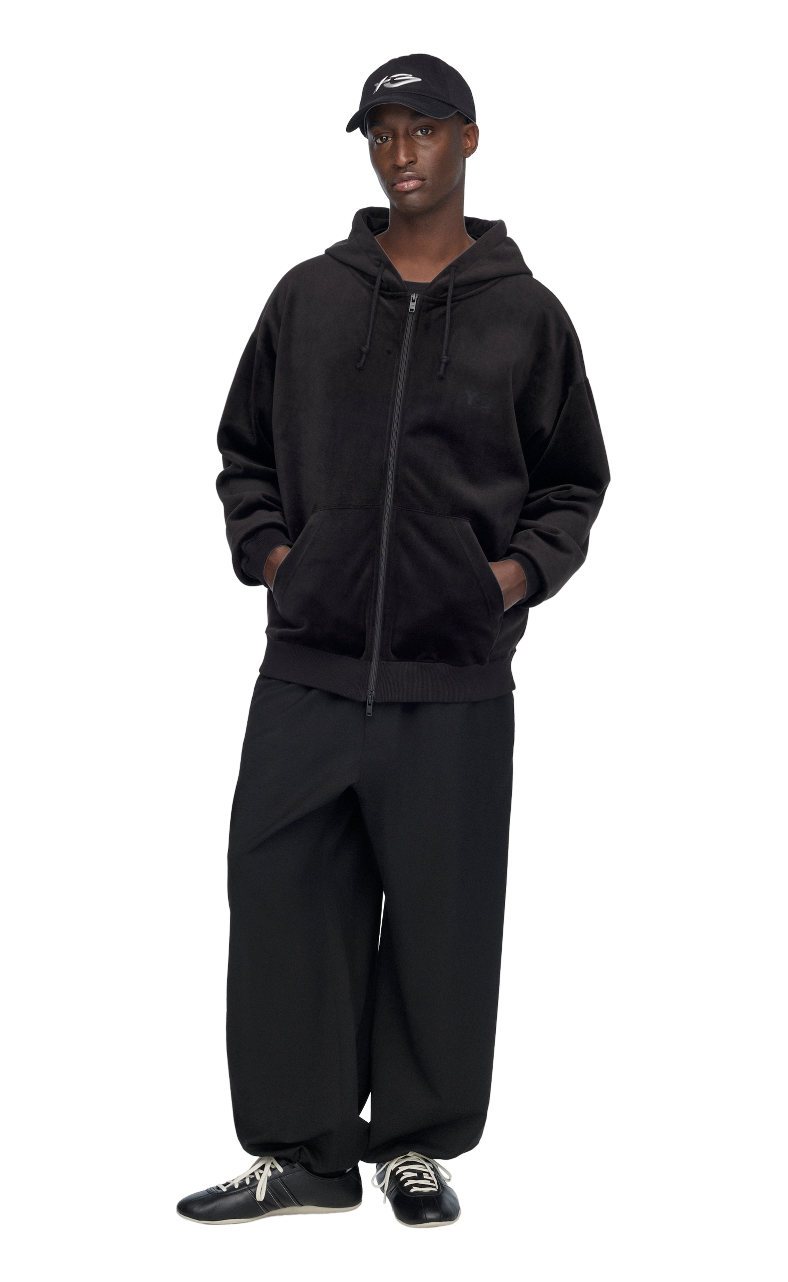 Y-3 VELVET CORDUROY ZIP BLACK HOODIE