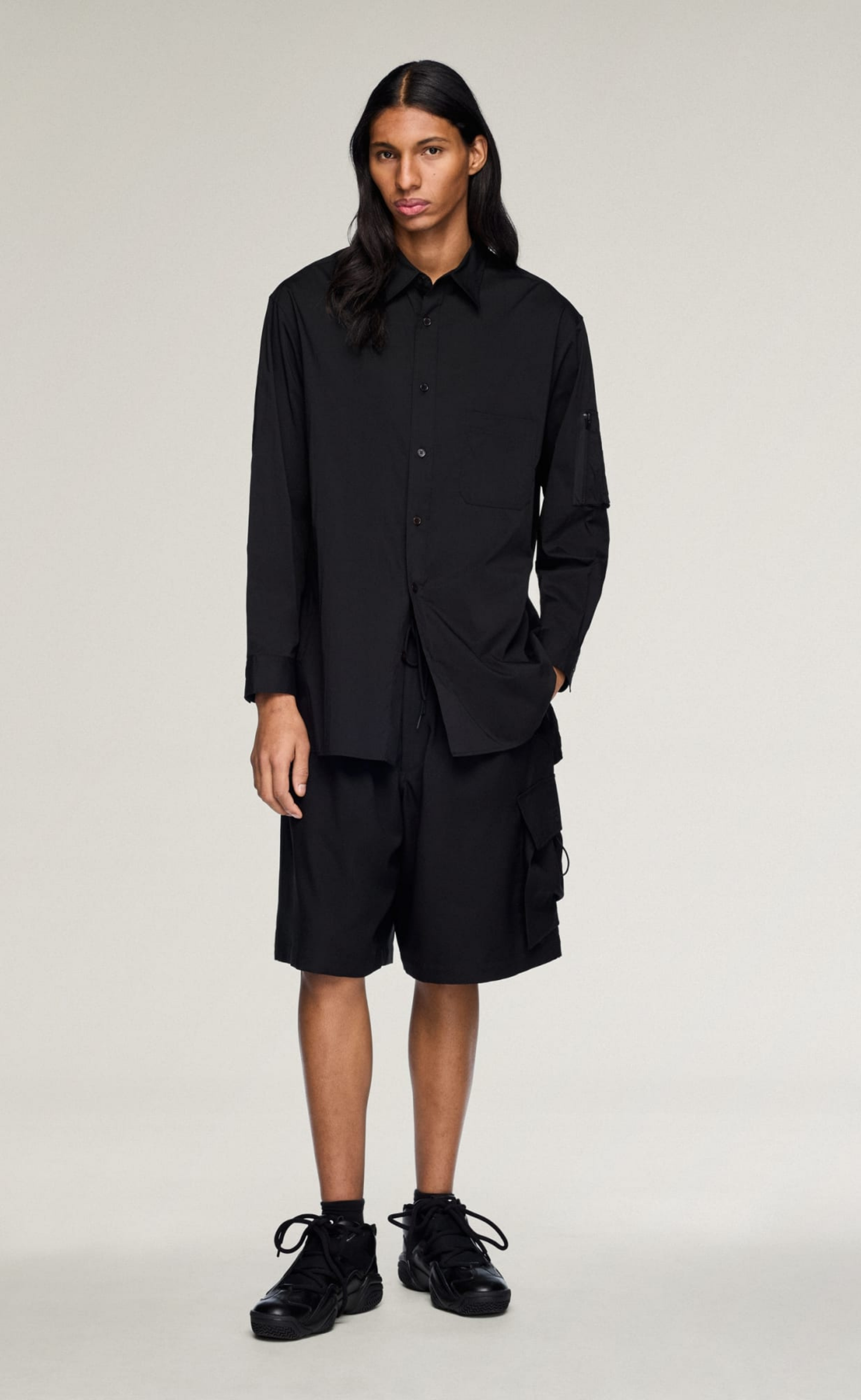Y-3 COTTON LONGSLEEVE BLACK SHIRT