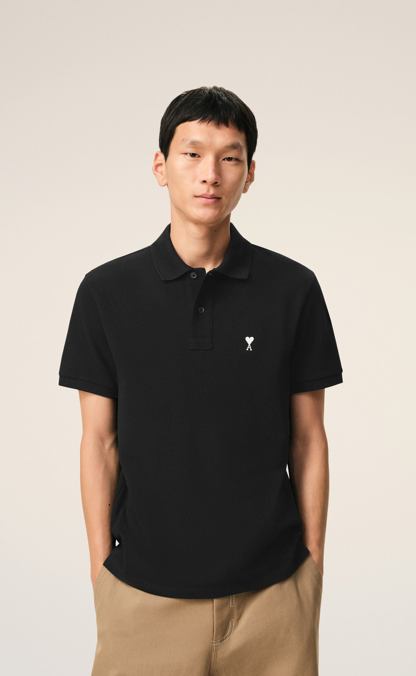 CONTRASTED AMI DE COEUR BLACK POLO T-SHIRT