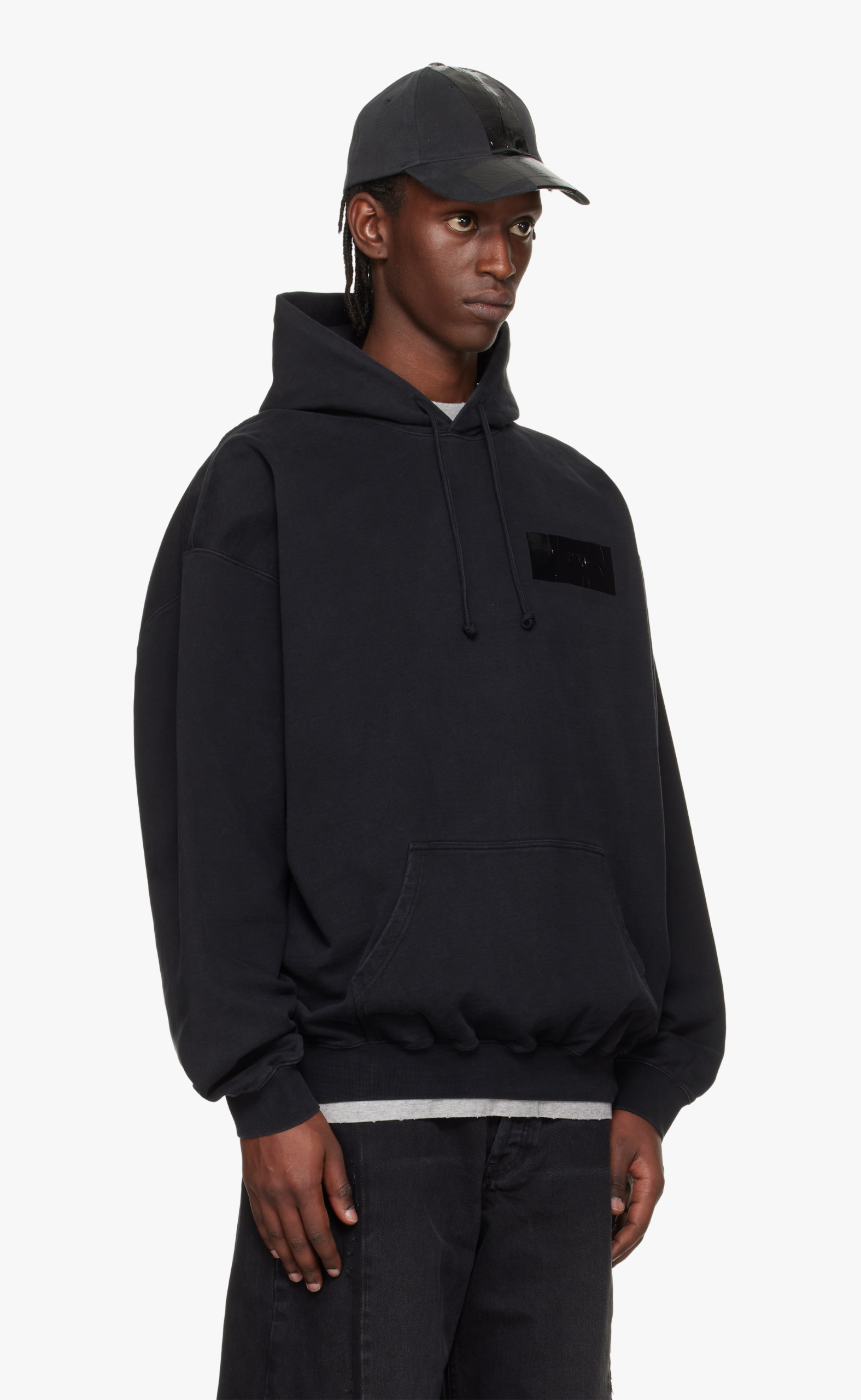 TAPED LOGO BLACK HOODIE