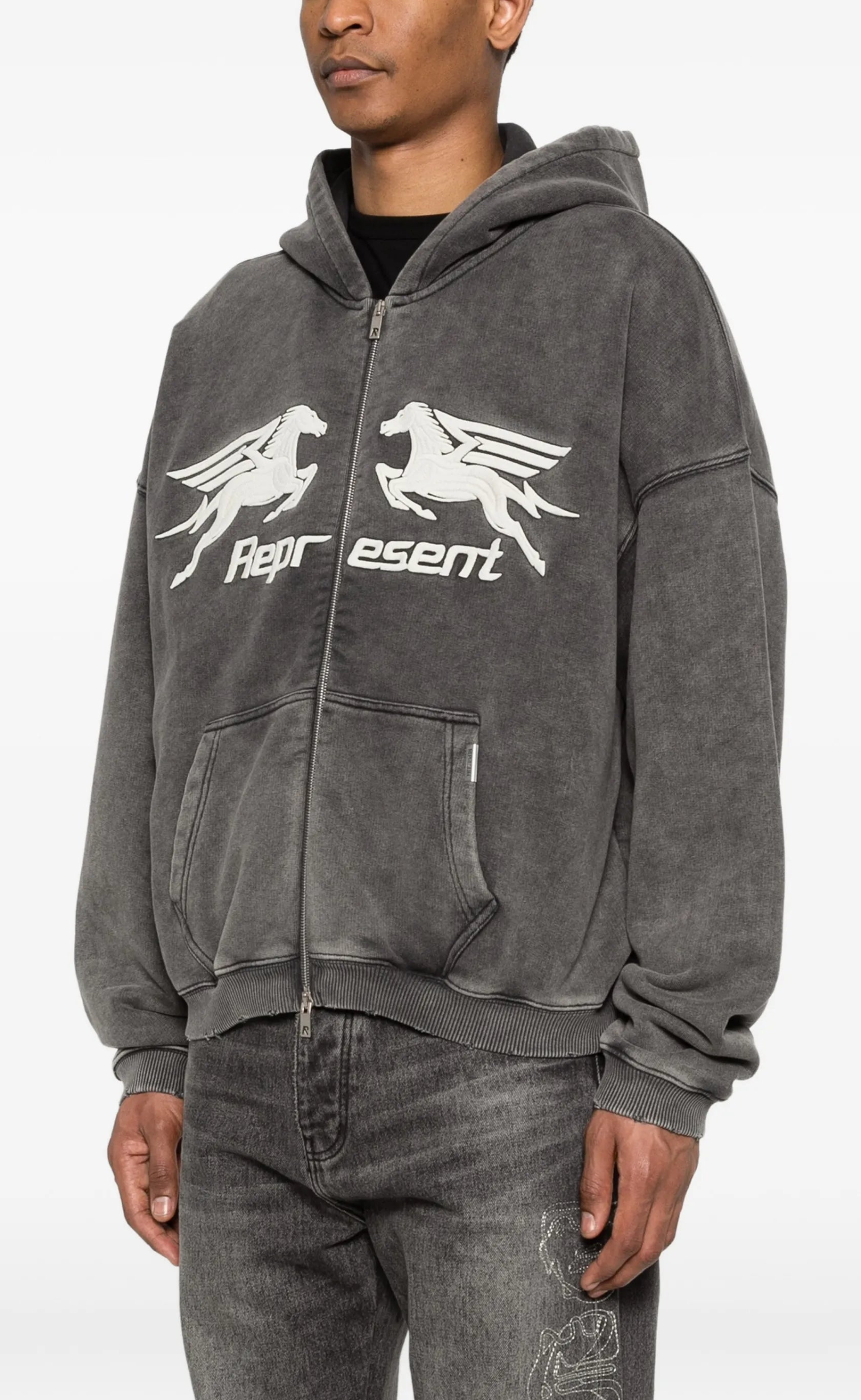 PEGASUS ZIP THROUGH VINTAGE GREY HOODIE
