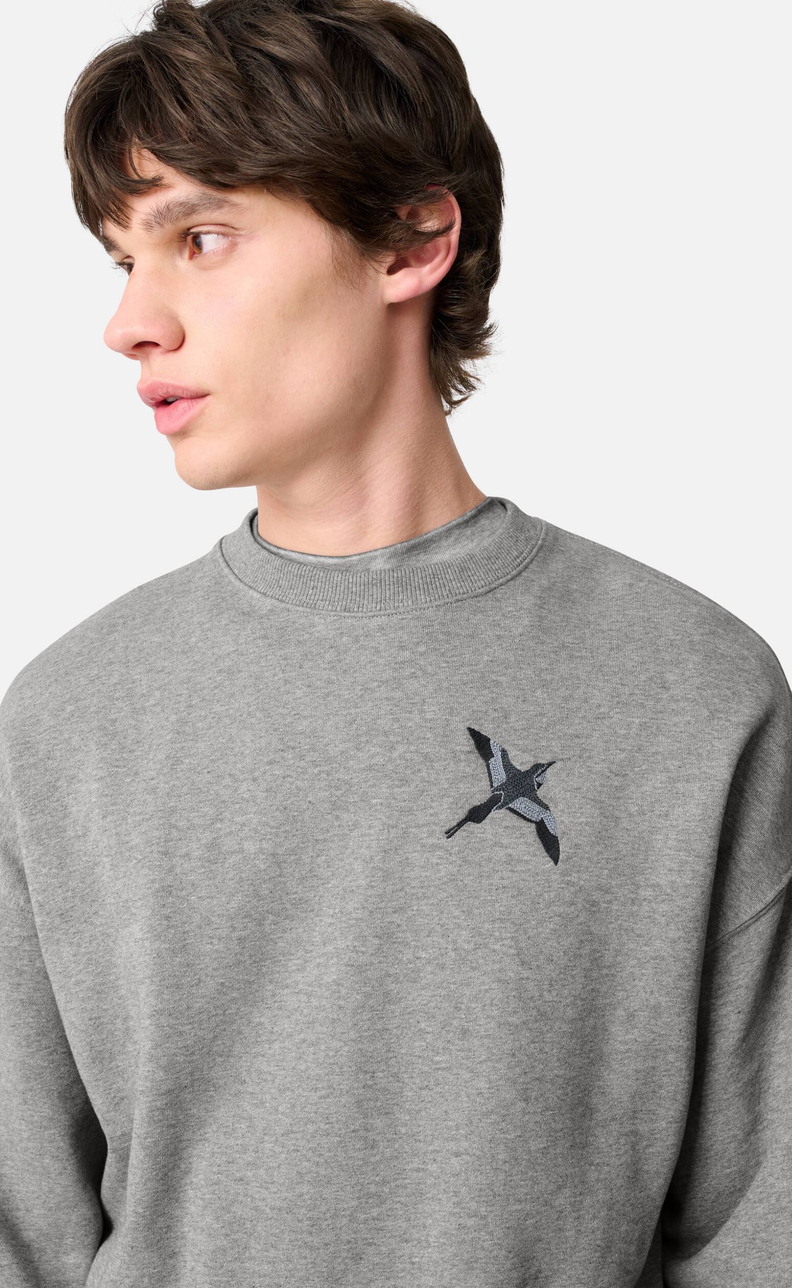 MICRO BEE BIRD GREY MELANGE CREWNECK